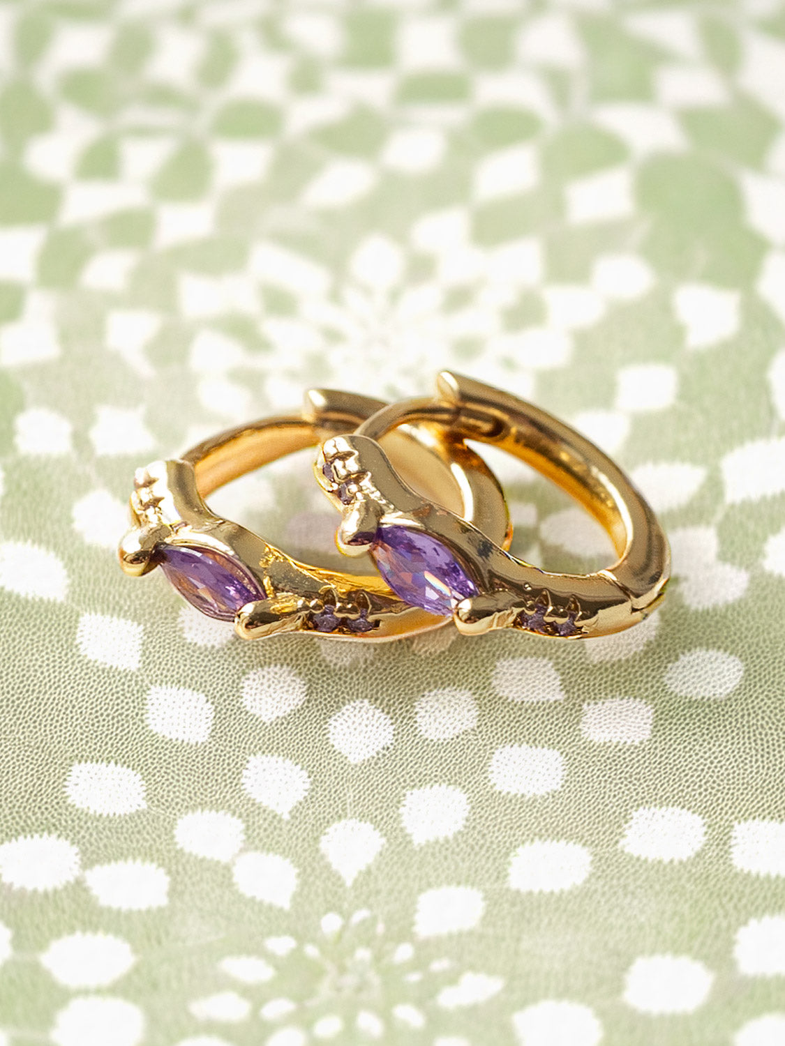 Oval Gemstone Huggies  S925   Purple  Gold5