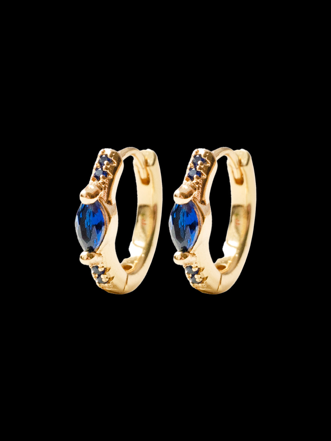 Oval Gemstone Huggies  S925   Royal Blue  Gold black