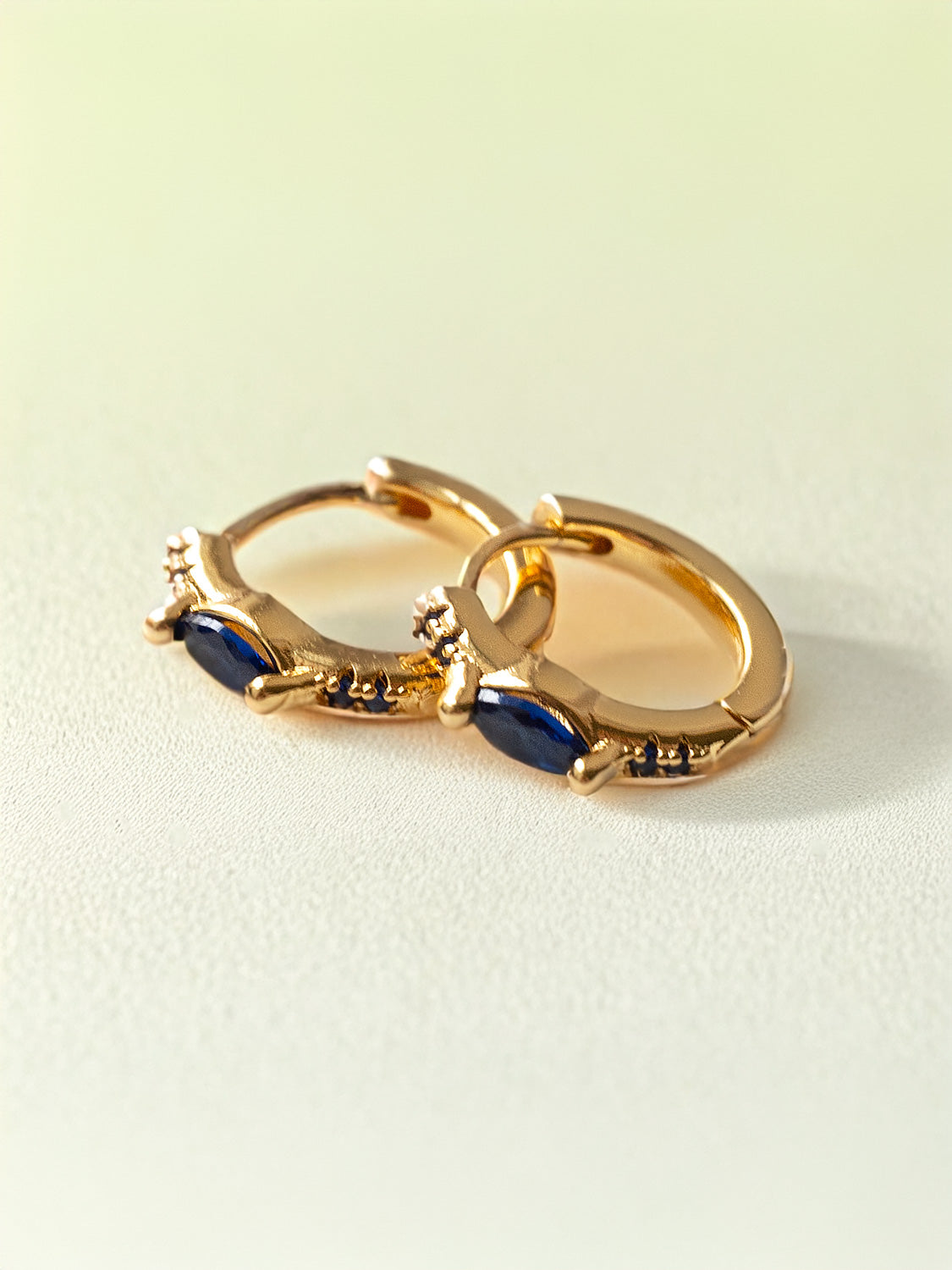 Oval Gemstone Huggies, S925 - Royal Blue, Gold