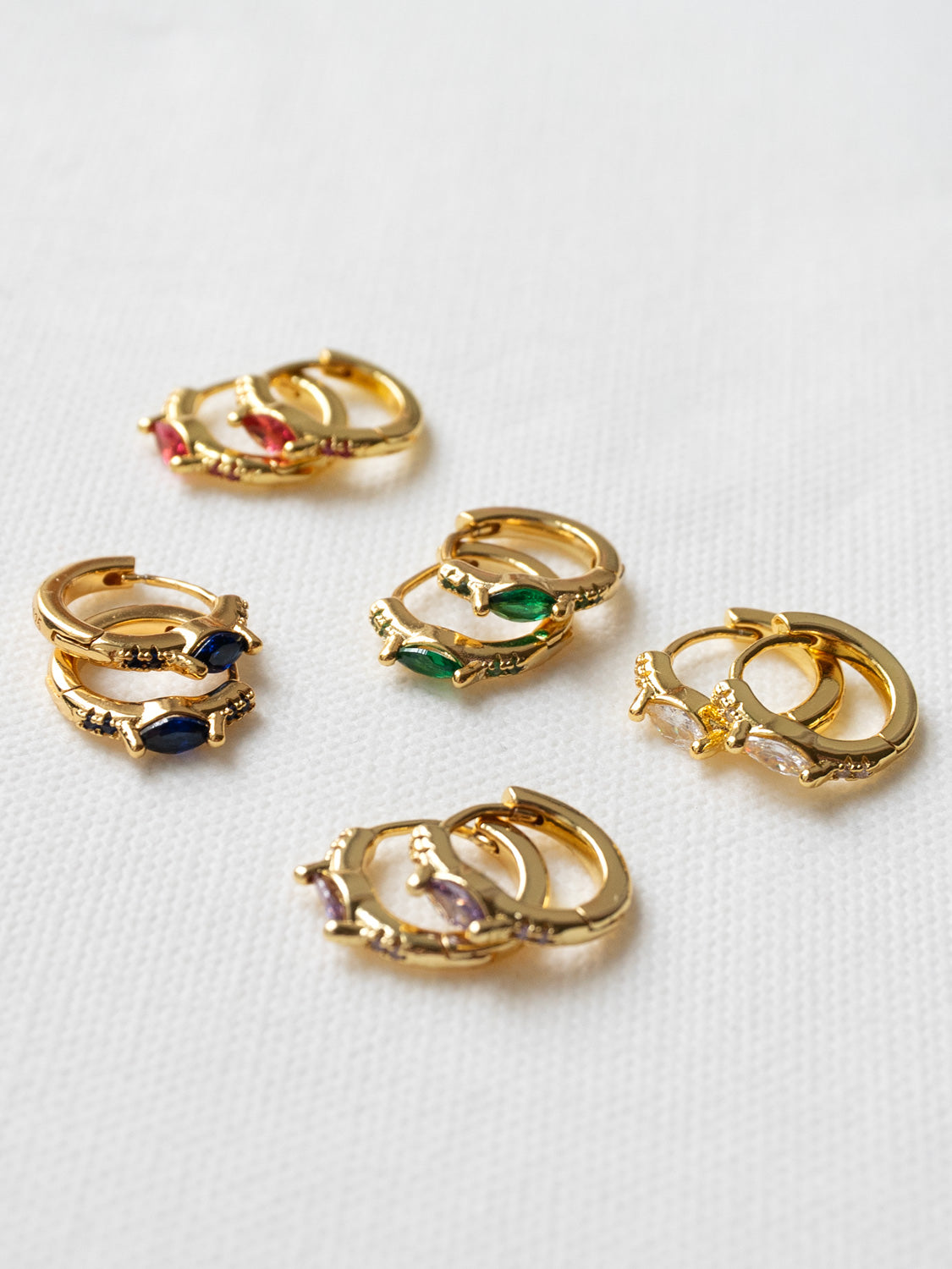 Oval Gemstone Huggies, S925 - Emerald Green, Gold