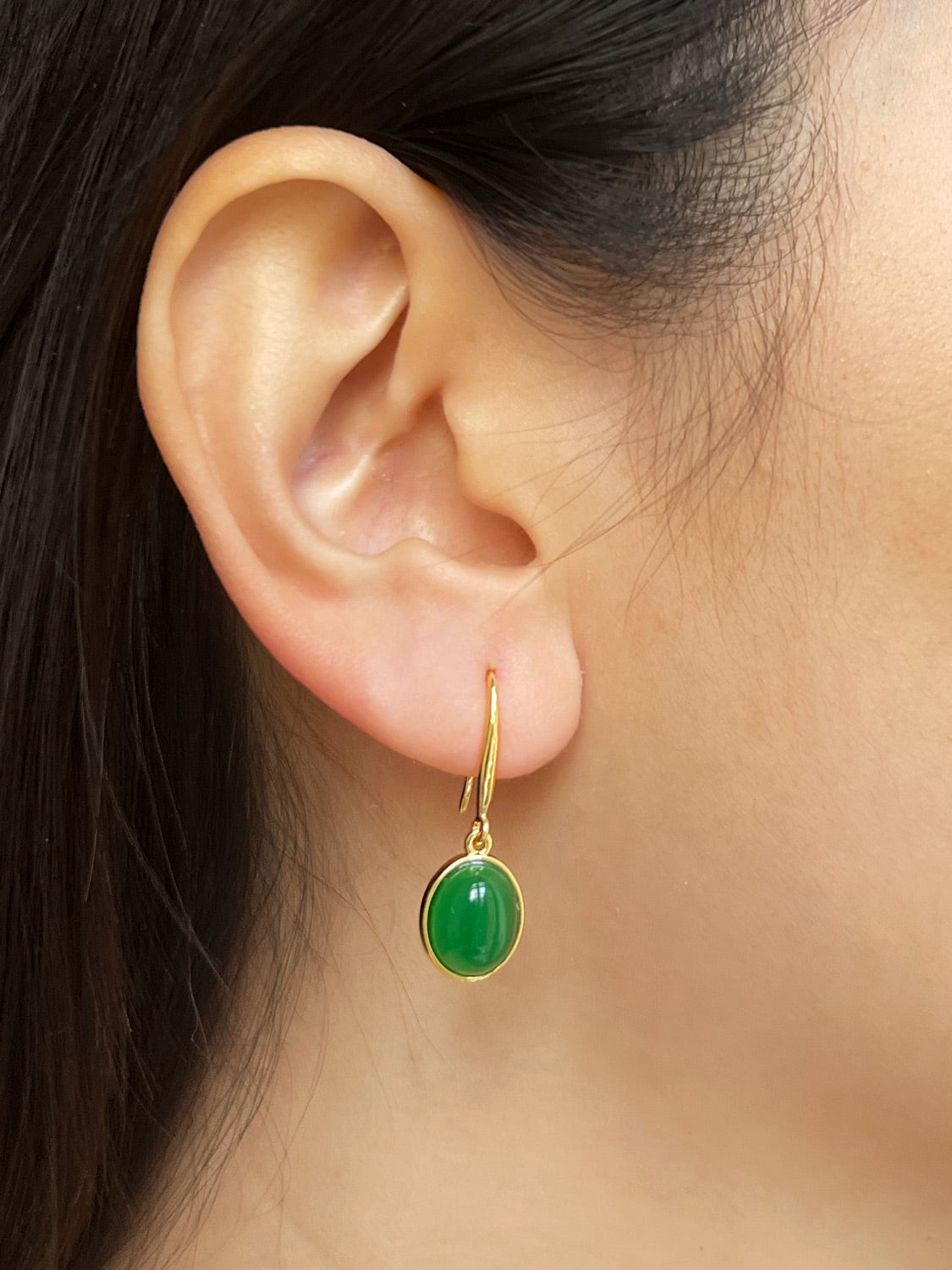 Oval Jade Dangle Earrings   Green