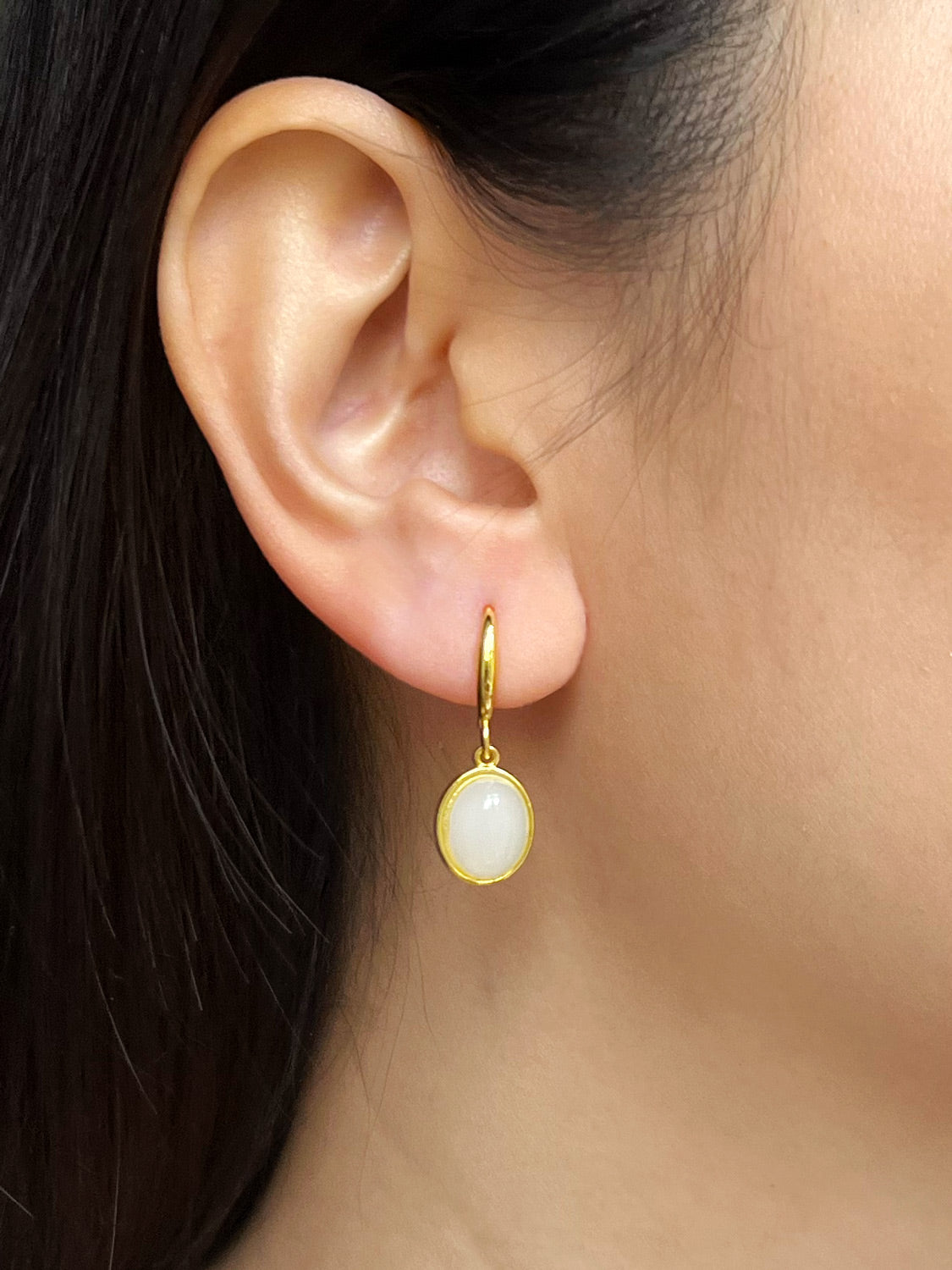 Oval Jade Dangle Earrings   White