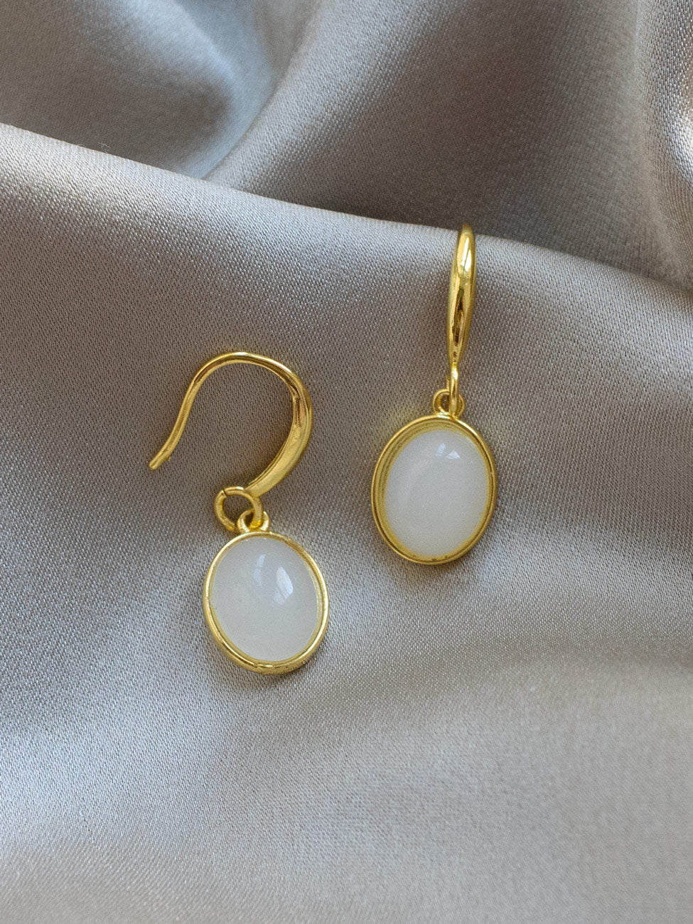 Oval Jade Dangle Earrings - White
