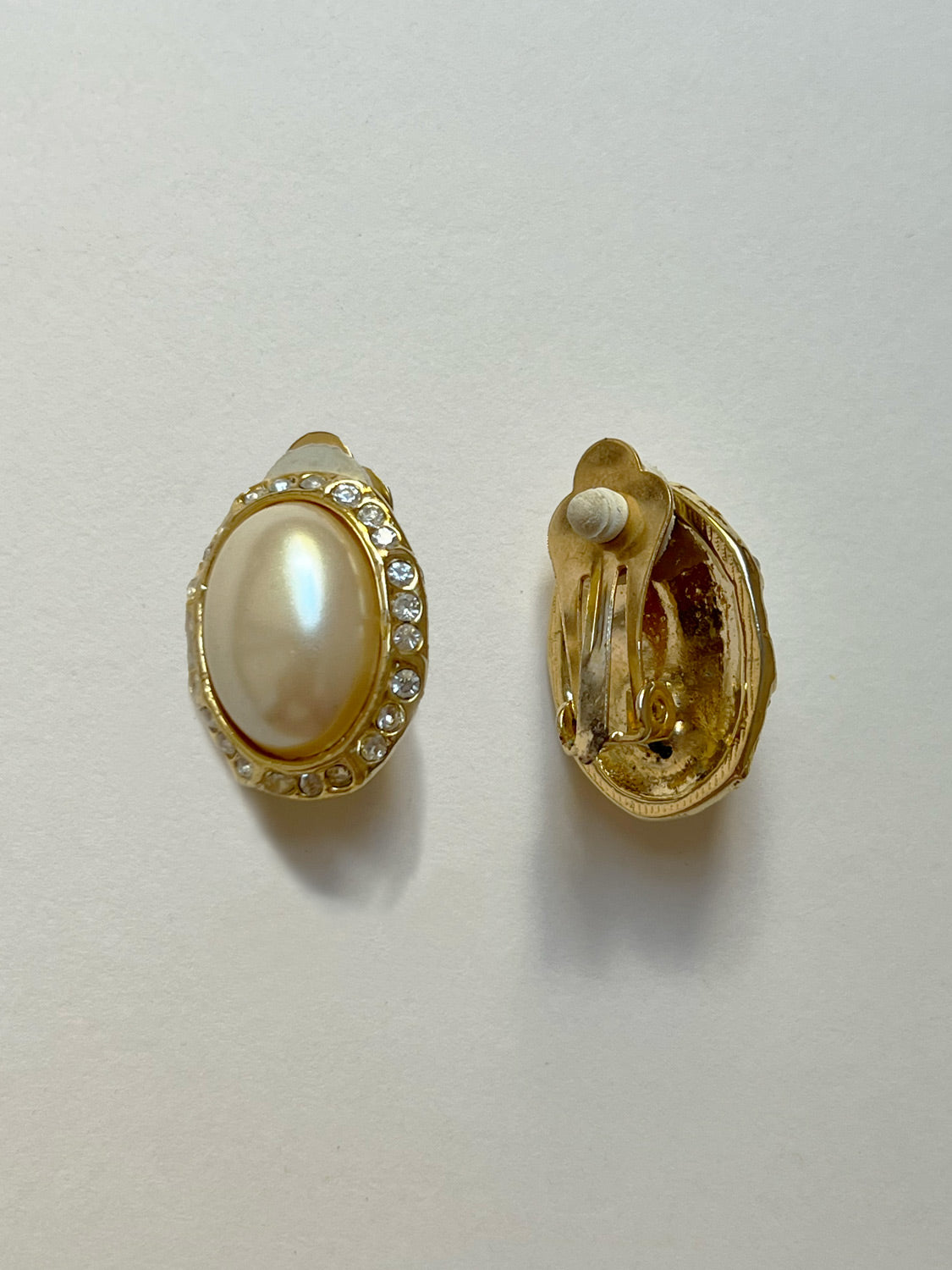 Oval Pearl and Gemstones Clip Ons  Vintage 1