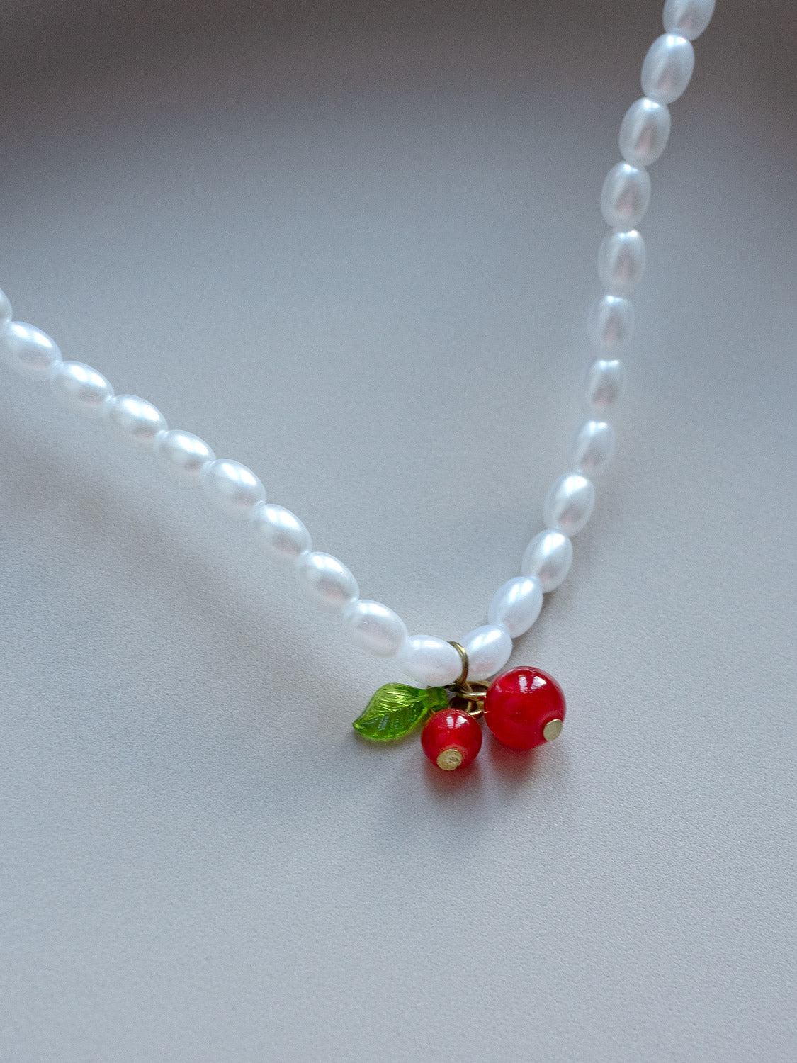 Pearl Choker with Beaded Cherry