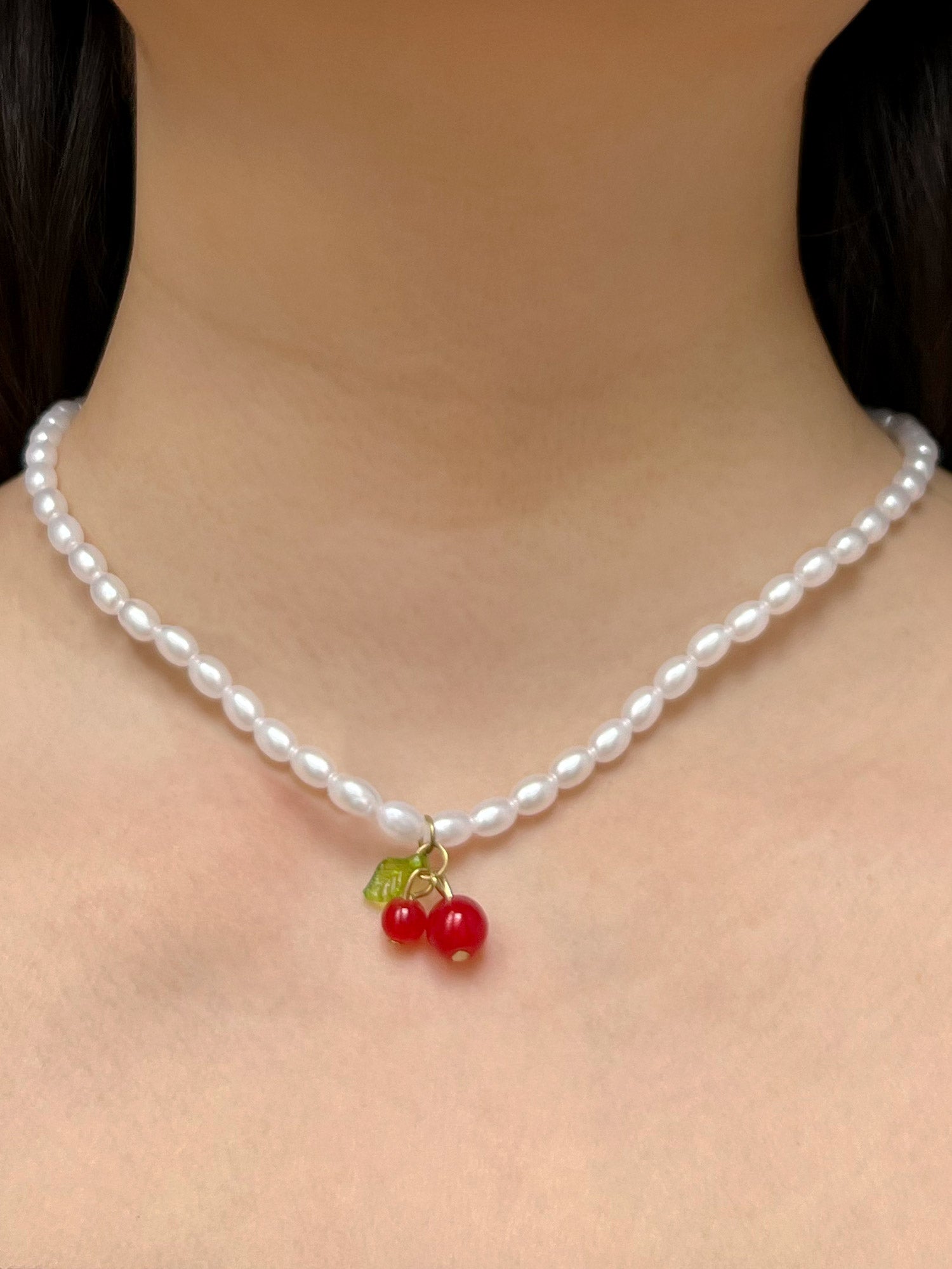 Pearl Choker with Beaded Cherry3