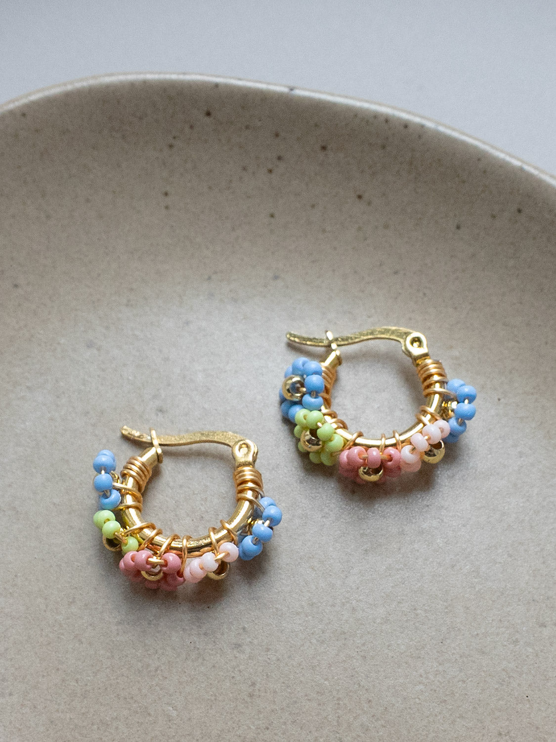 Petite Beaded Flower Hoops   Pastel2