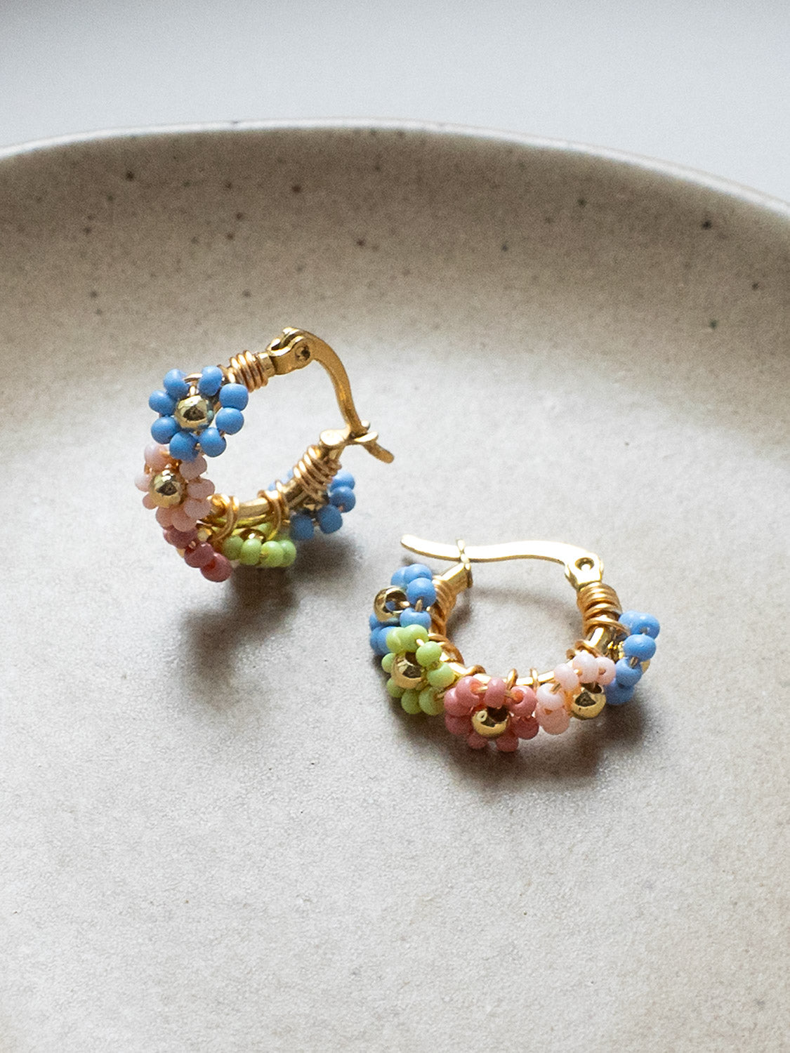 Petite Beaded Flower Hoops - Pastel
