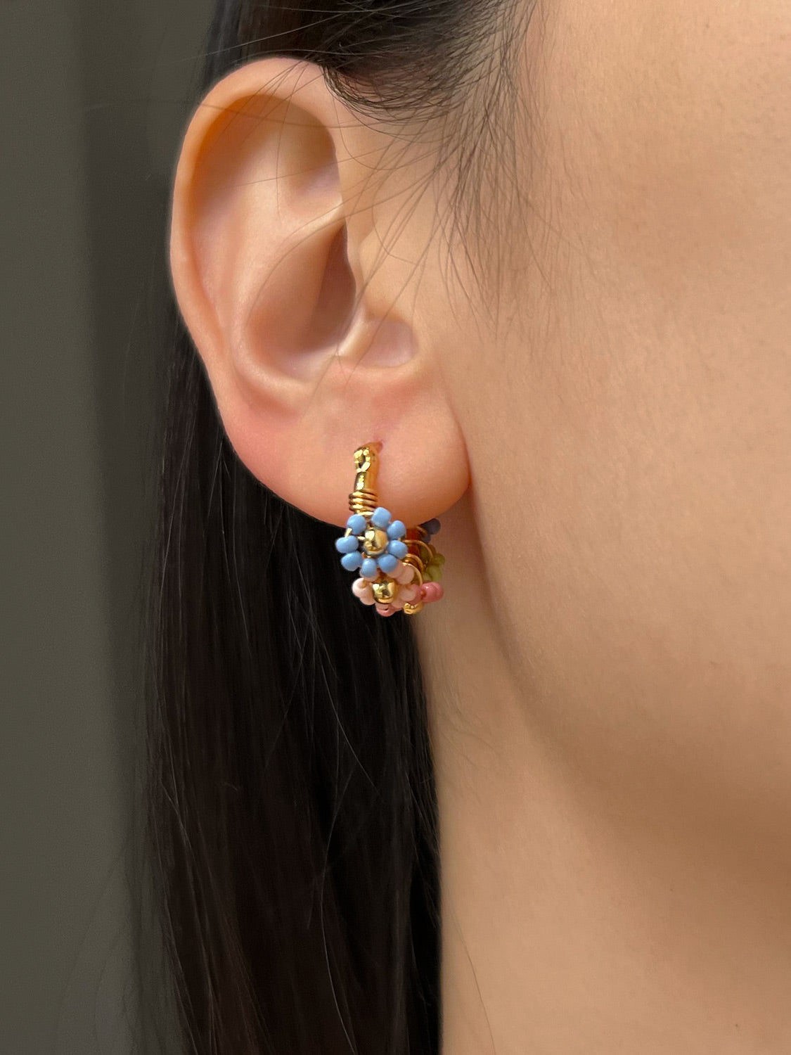 Petite Beaded Flower Hoops - Pastel