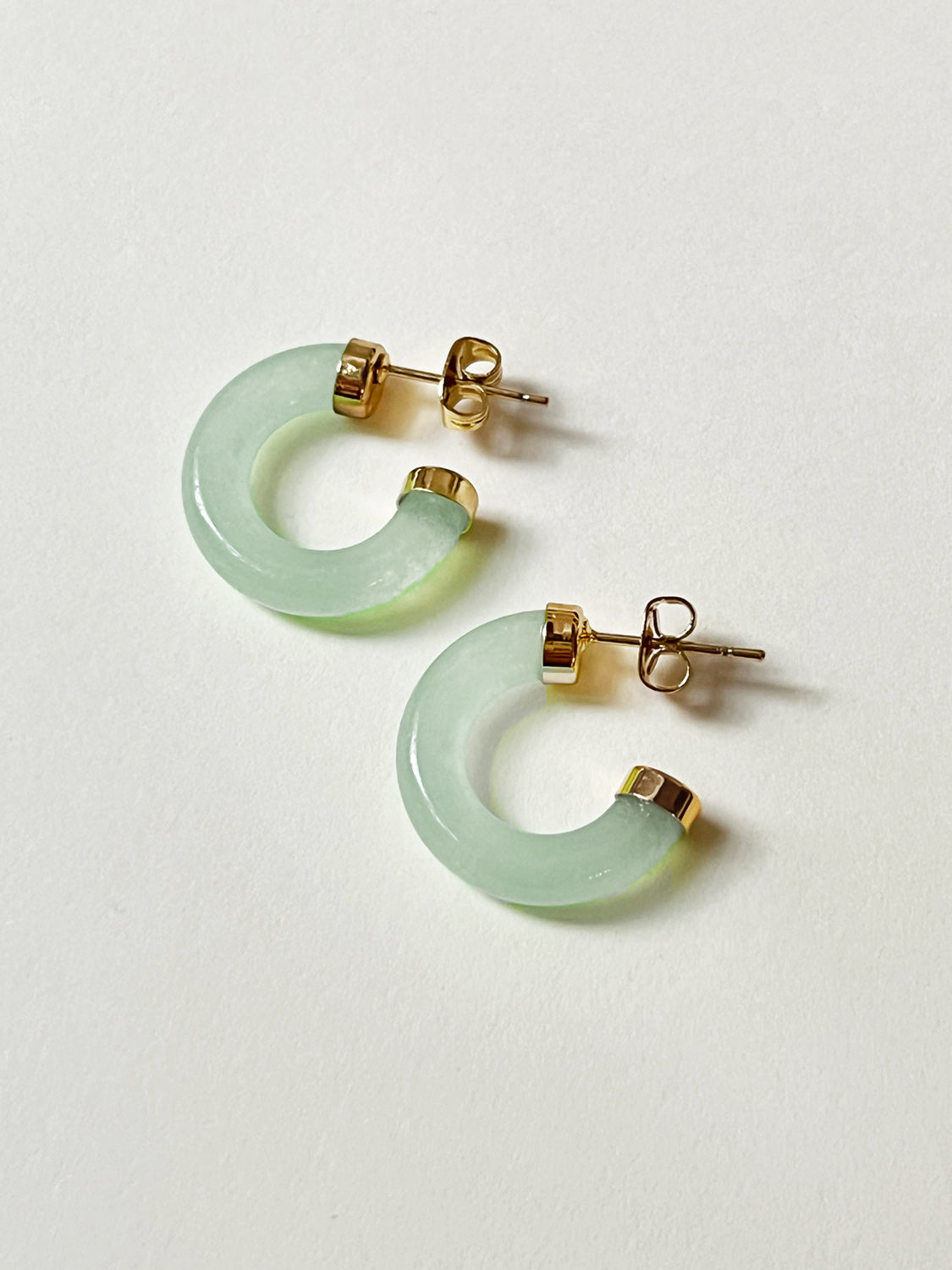 Petite Green Jade Hoops  Gold tone 1