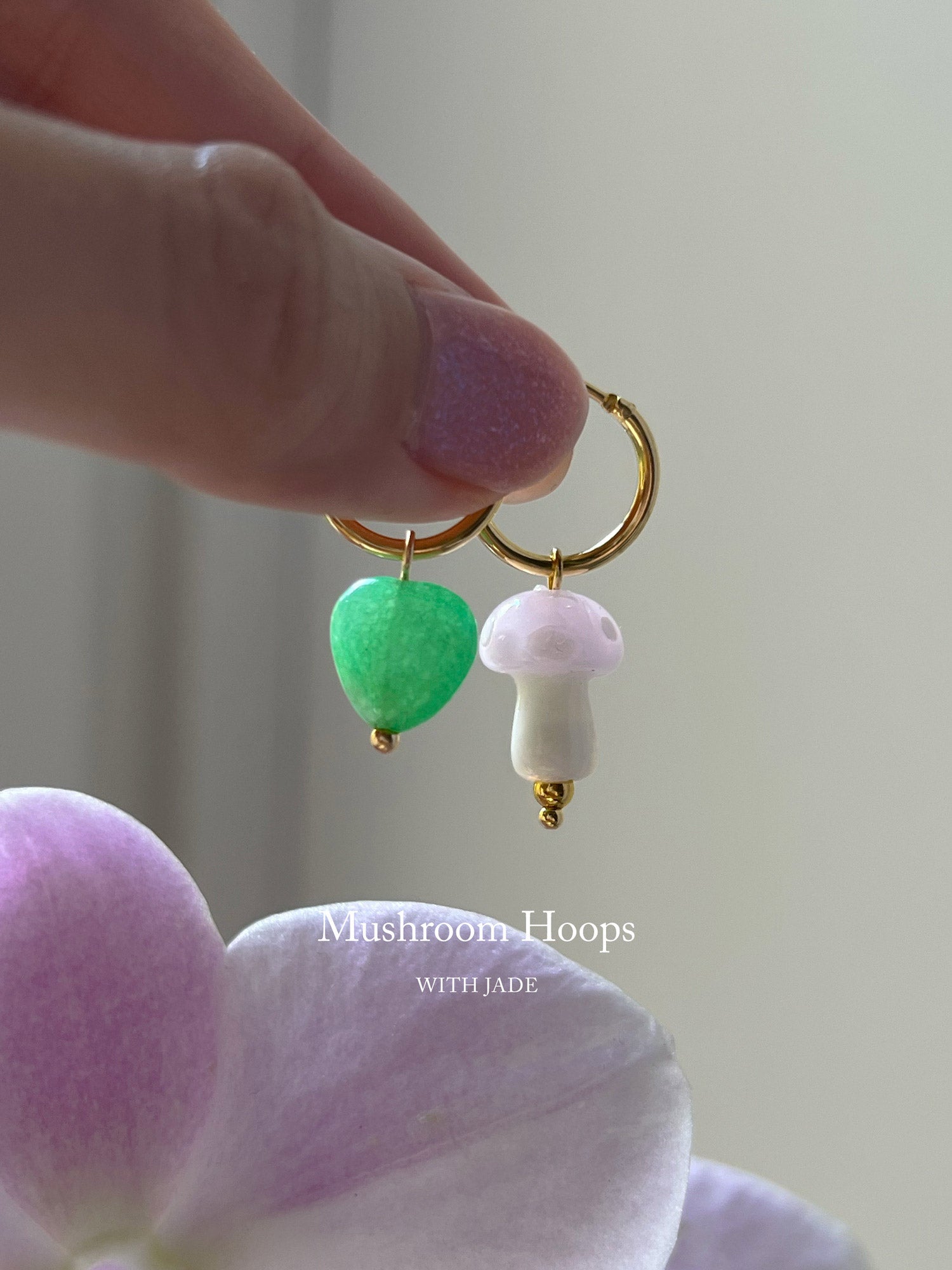 Petite Mushroom Mismatch Hoops   Pink1