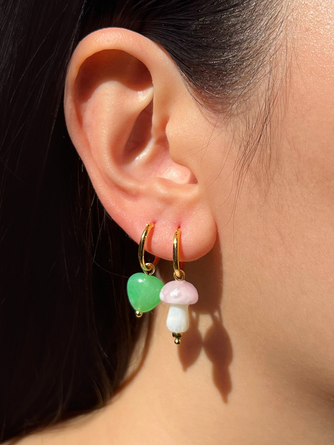Petite Mushroom Mismatch Hoops   Pink2