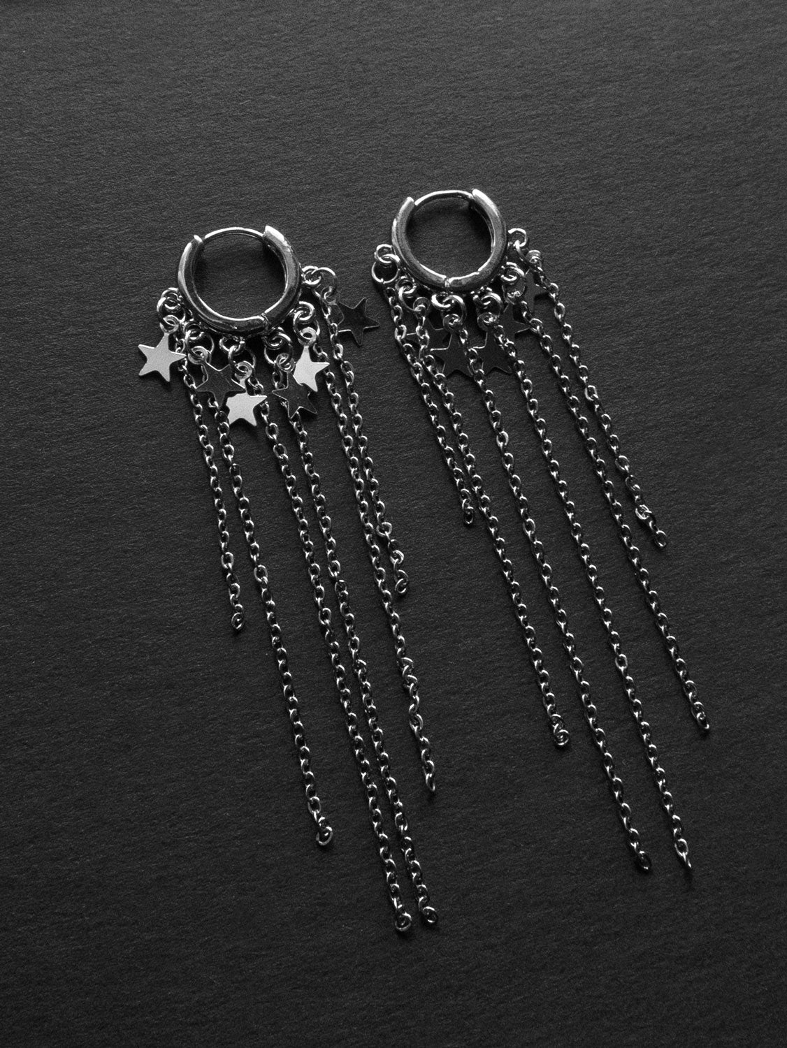 Petite Silver Huggies with Dangling Chains3