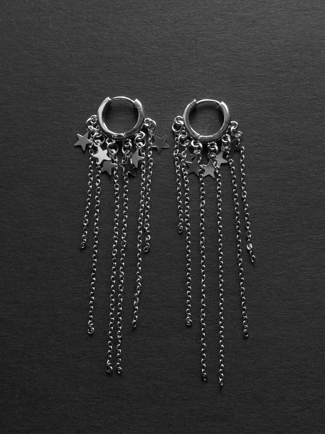 Petite Silver Huggies with Dangling Chains