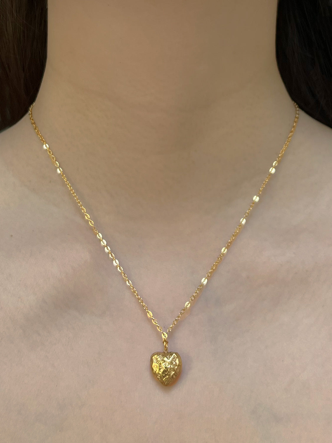 Petite Stone Heart Necklace   Gold