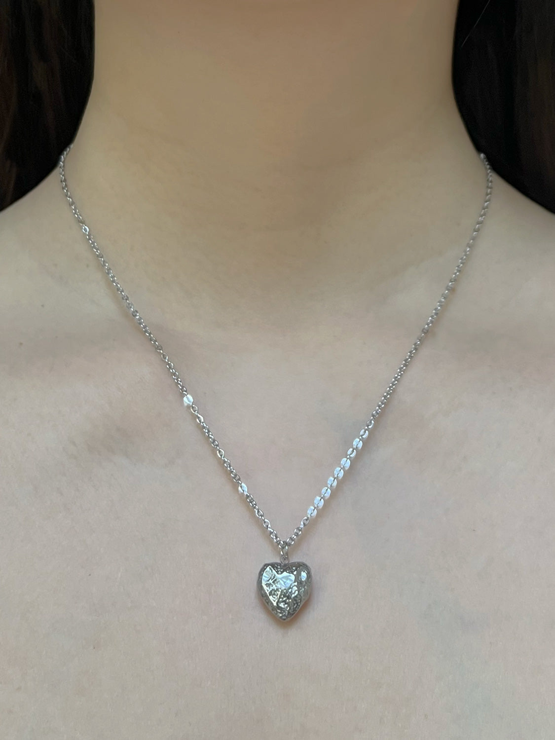 Petite Stone Heart Necklace   Silver