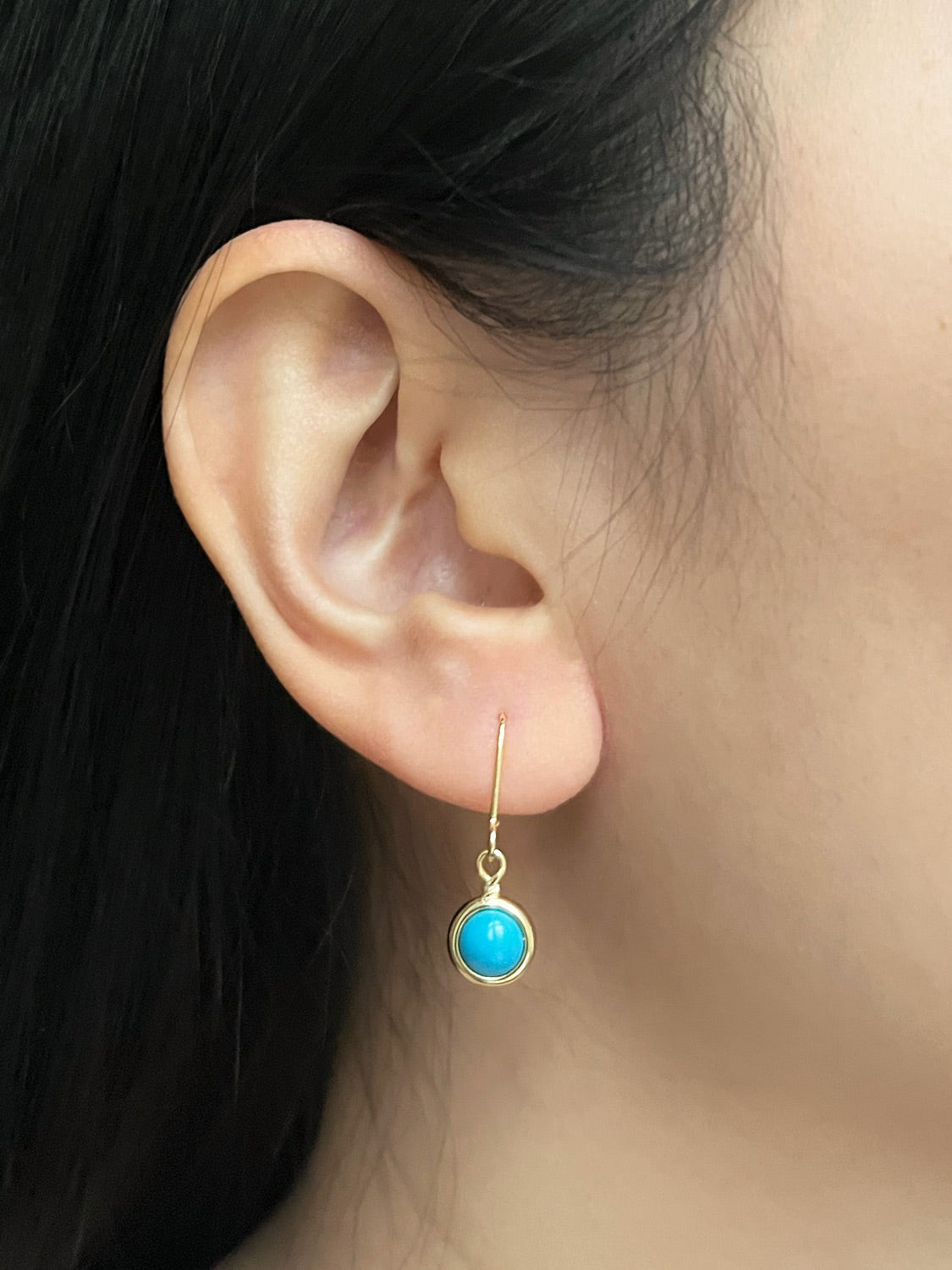 Petite Turquoise Stone Pendant Earrings model