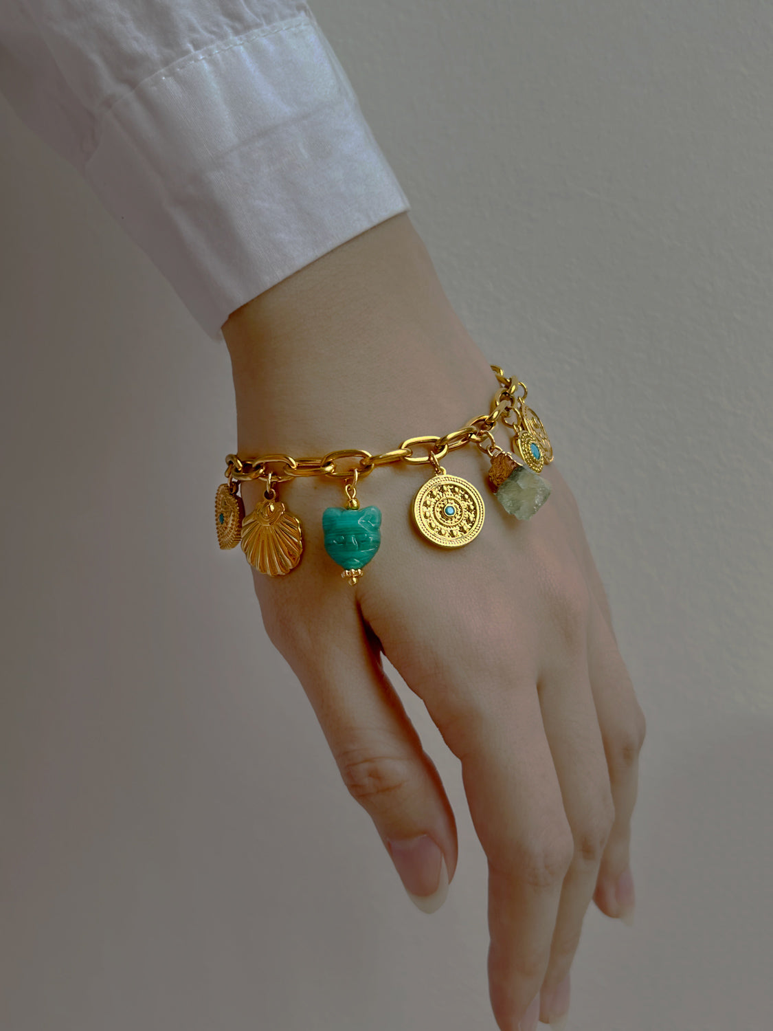 Protection Charms Chunky Gold Bracelet - Turquoise Elements