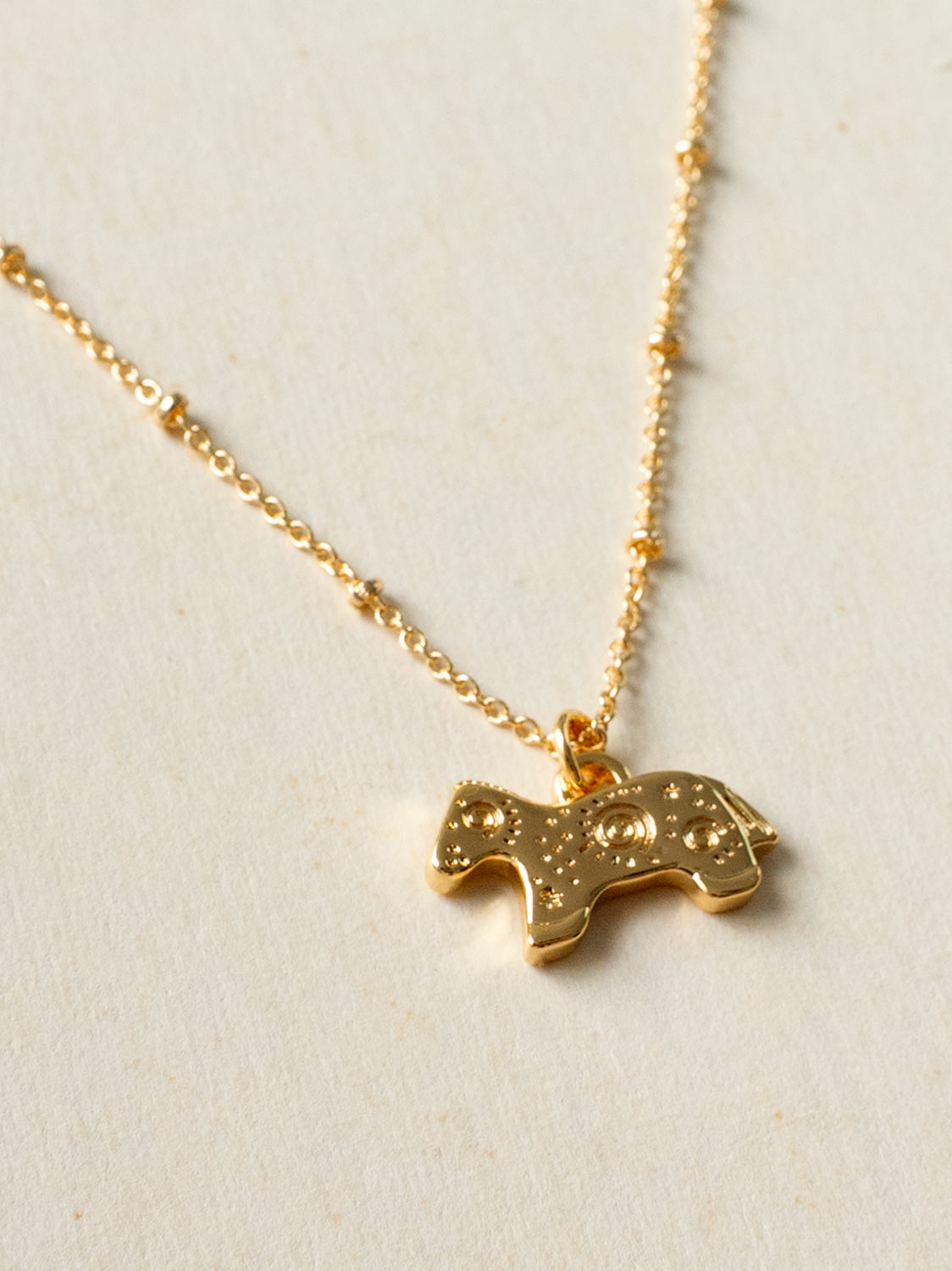 Resort Necklace, Gold - Carved Intuitive Horse