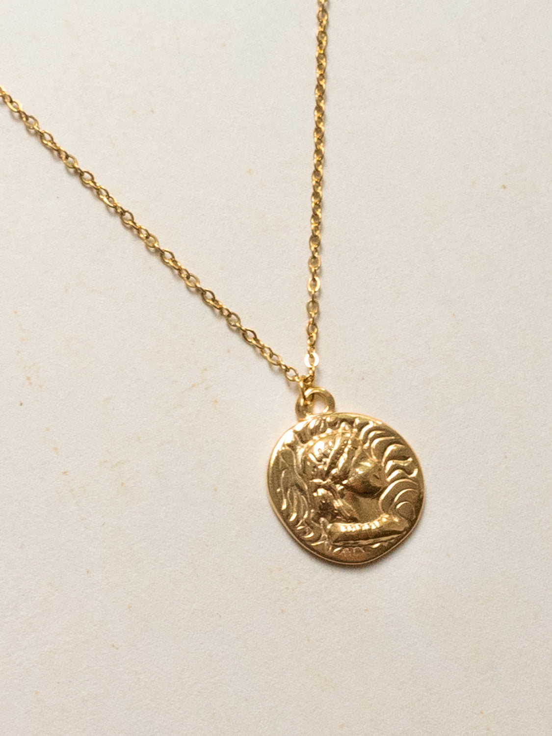 Roman Coin Pendant Necklace - Stainless Steel, Gold