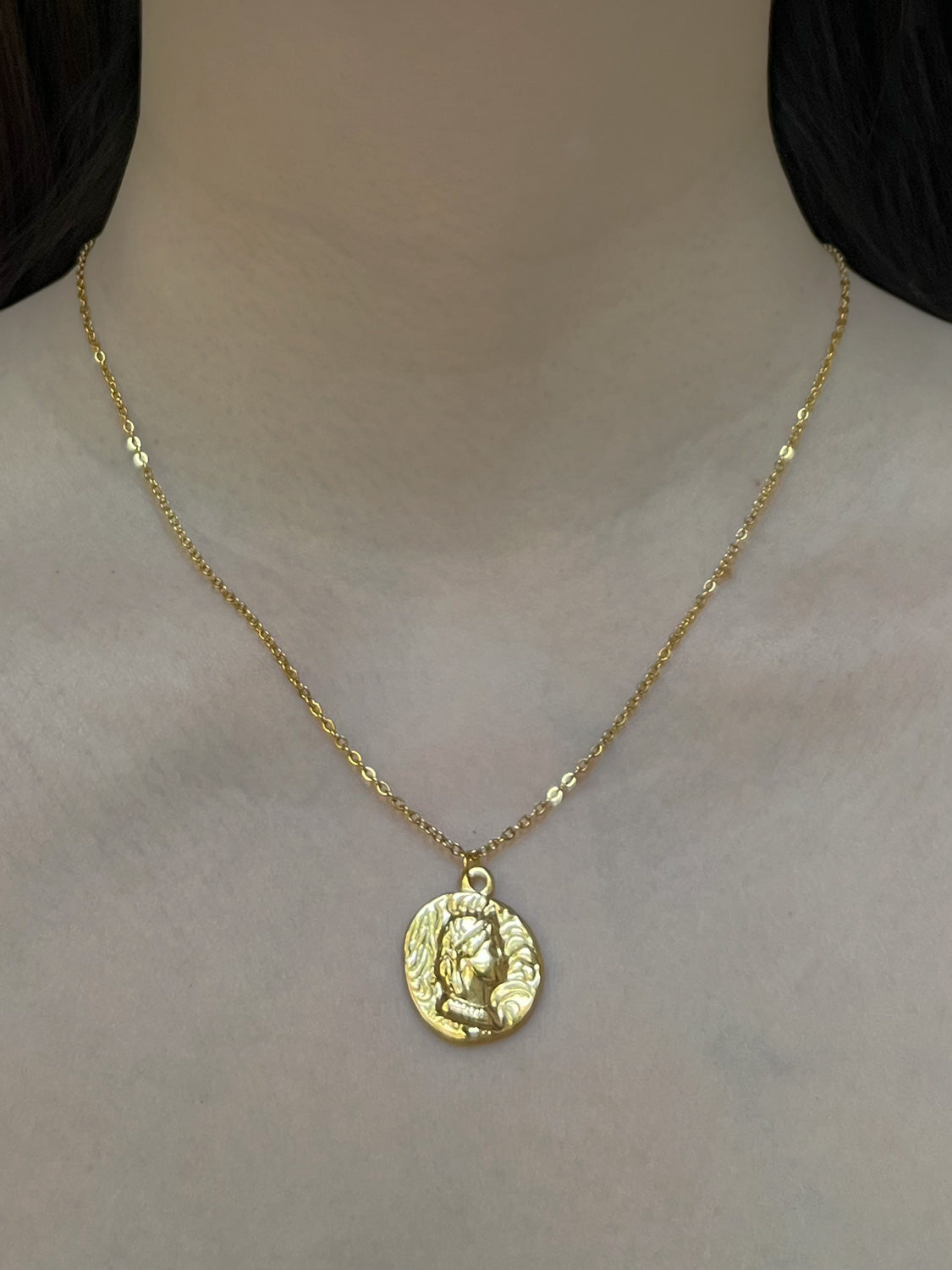 Roman Coin Pendant Necklace - Stainless Steel, Gold