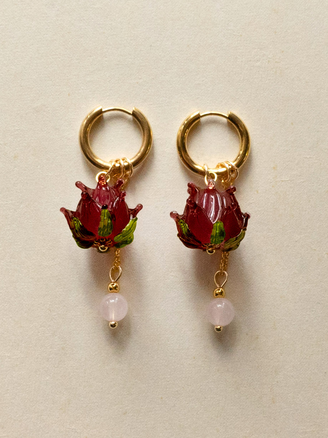 Romantic Hoops - Glass Purple Lotus, Pink Crystal