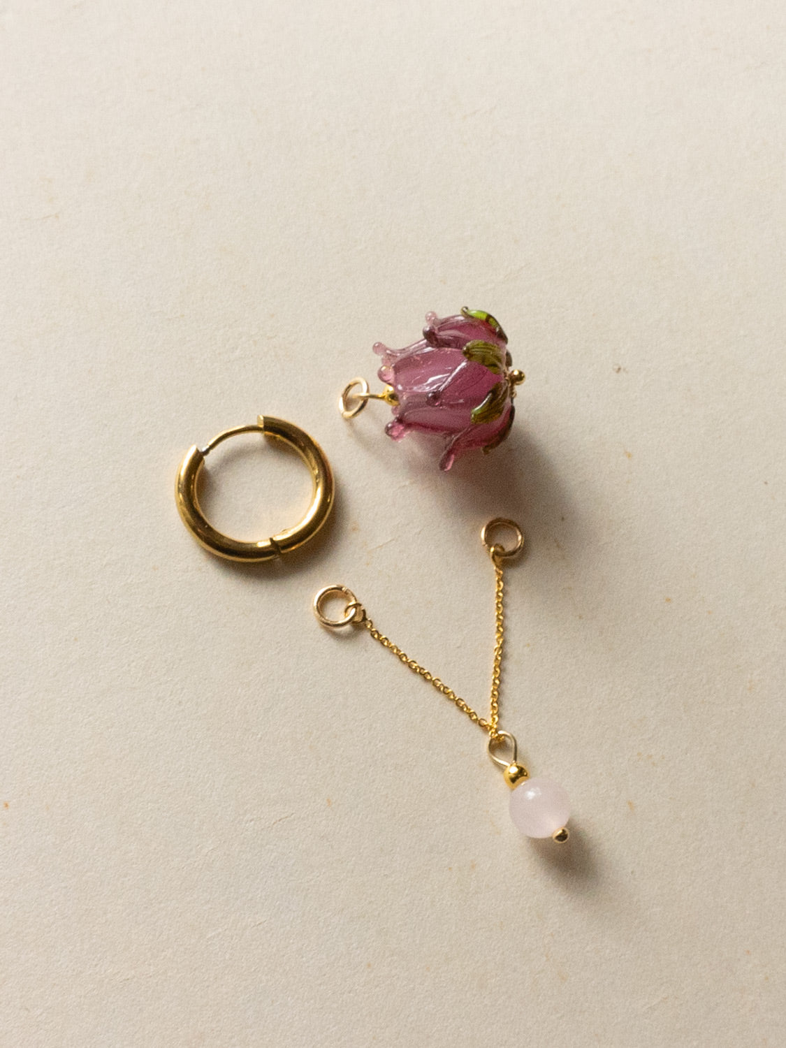 Romantic Hoops - Glass Purple Lotus, Pink Crystal