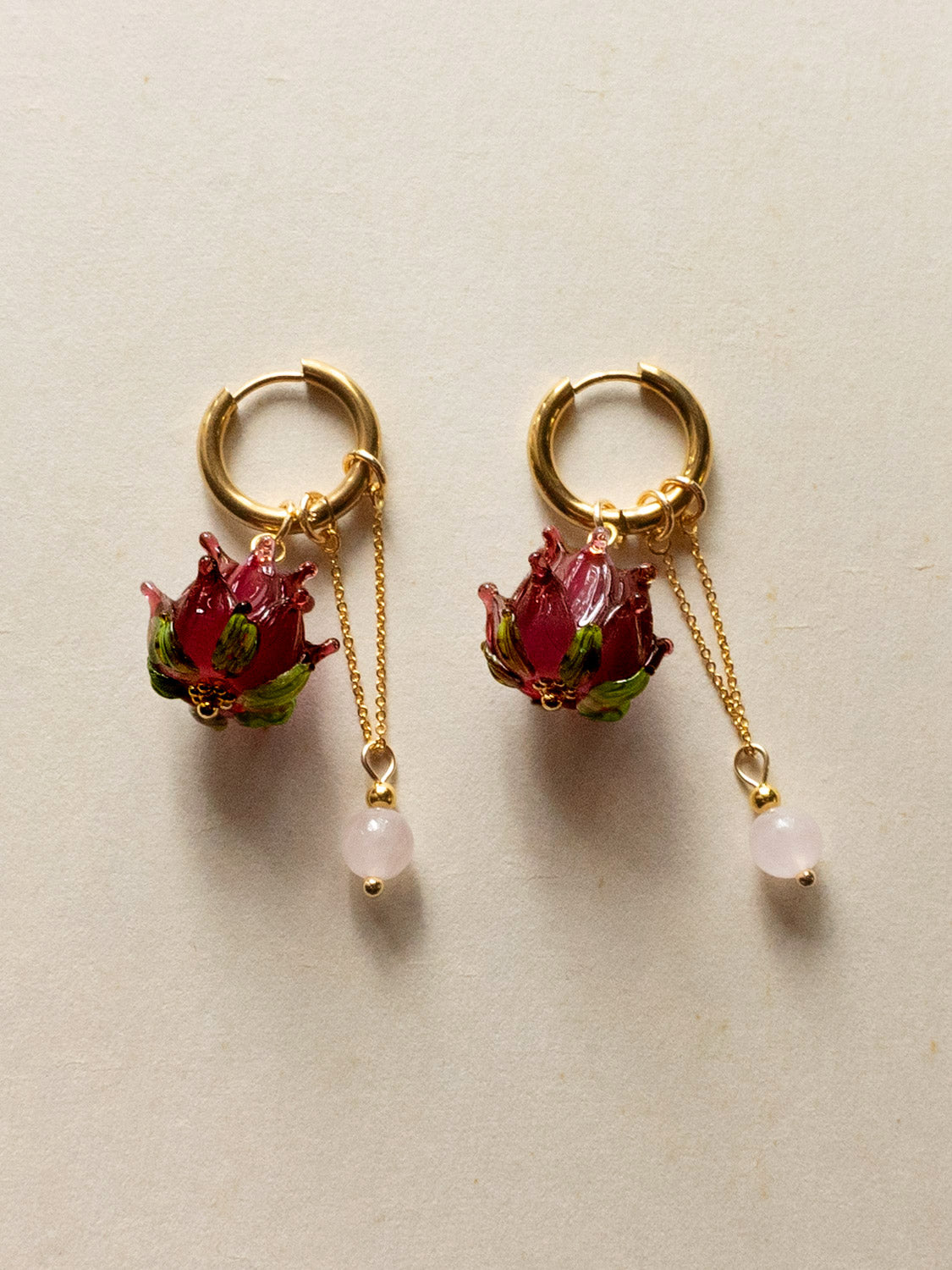 Romantic Hoops - Glass Purple Lotus, Pink Crystal