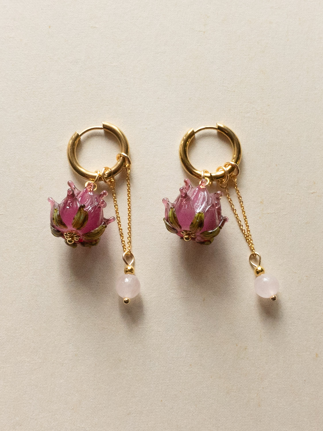 Romantic Hoops - Glass Purple Lotus, Pink Crystal