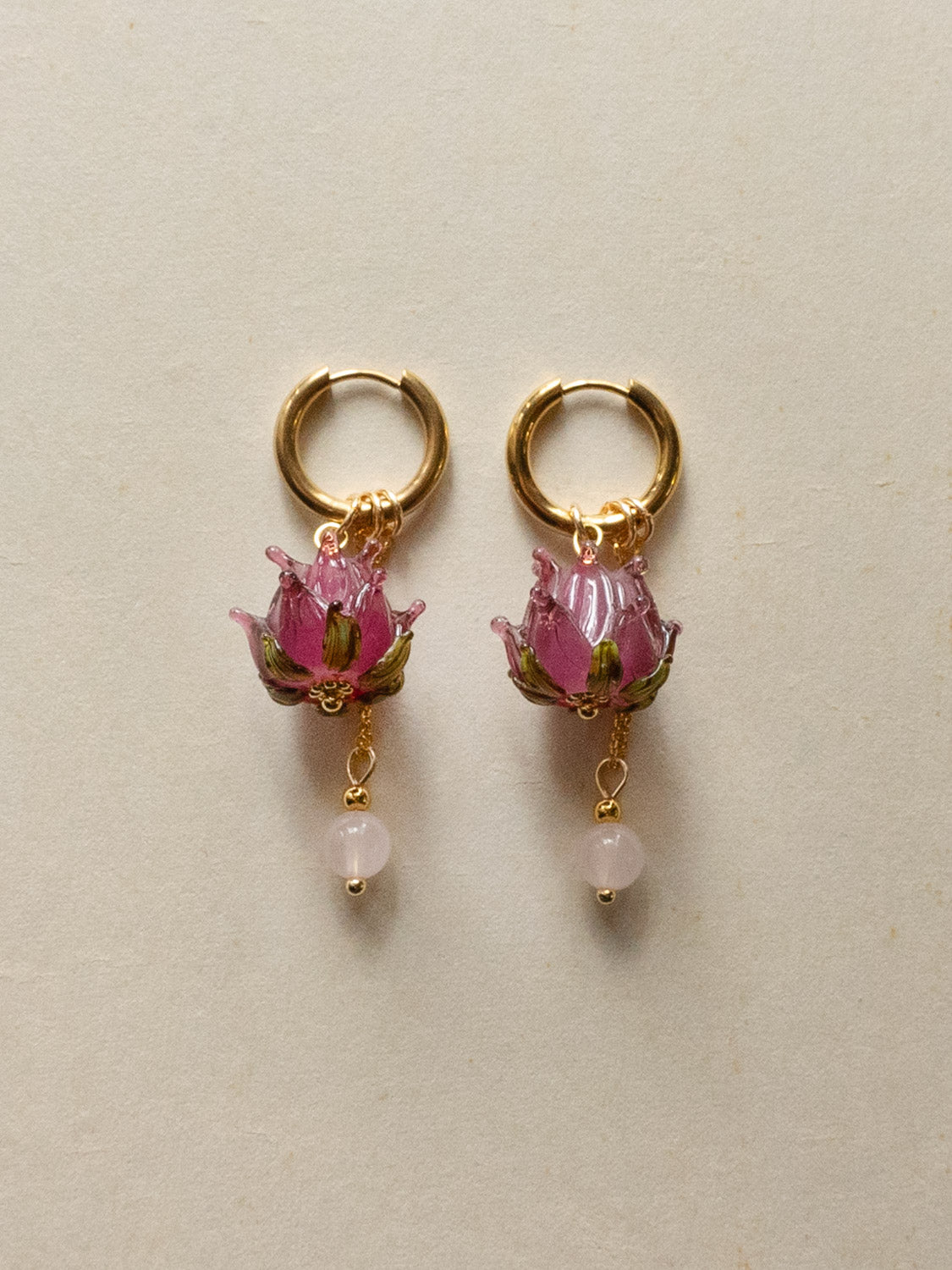 Romantic Hoops   Glass Purple Lotus  Pink Crystal