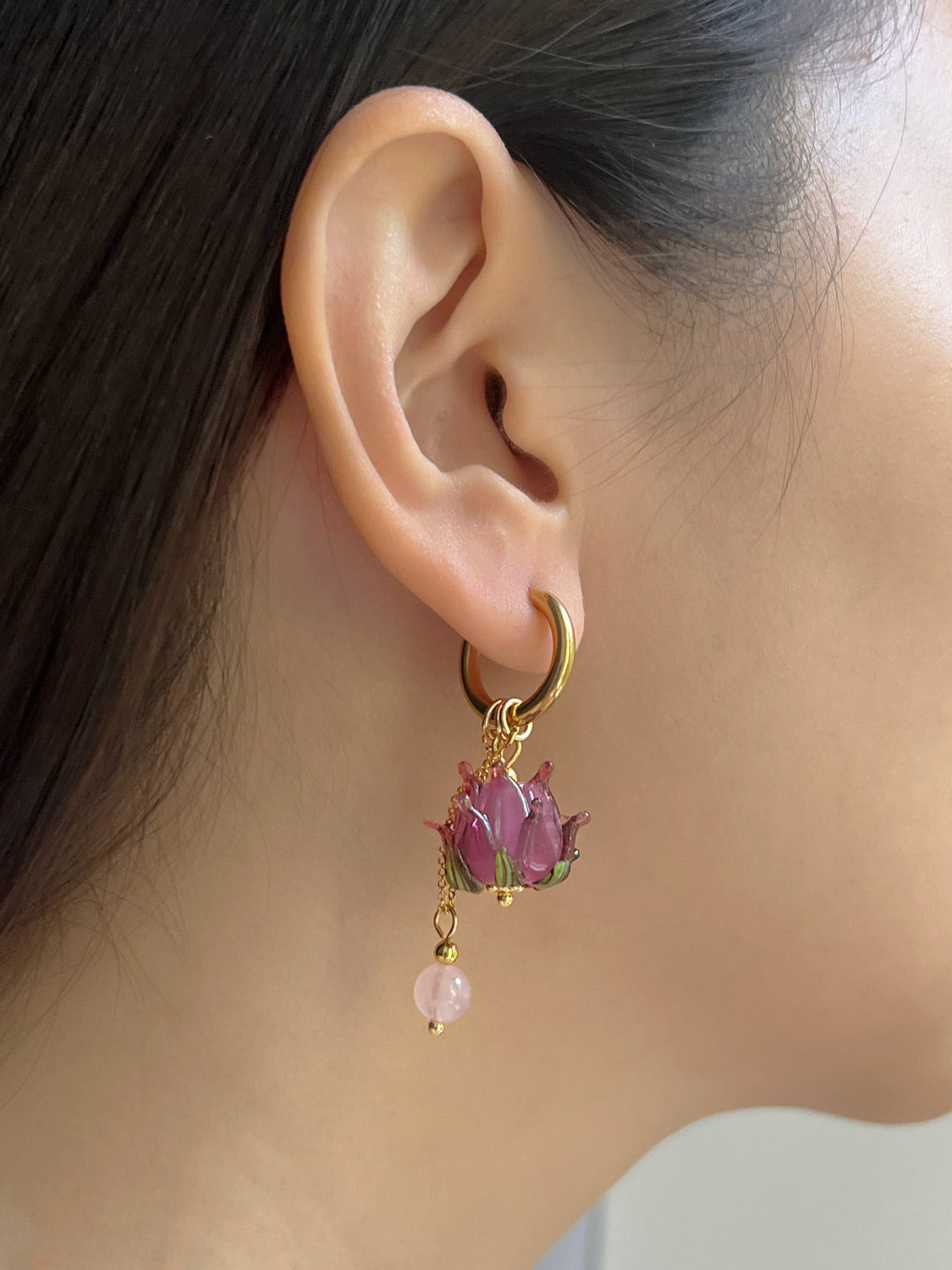 Romantic Hoops   Glass Purple Lotus Pink Crystal