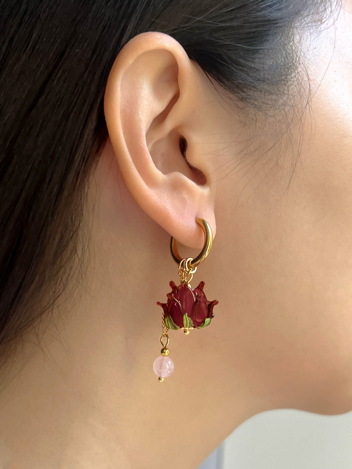 Romantic Hoops - Glass Purple Lotus, Pink Crystal