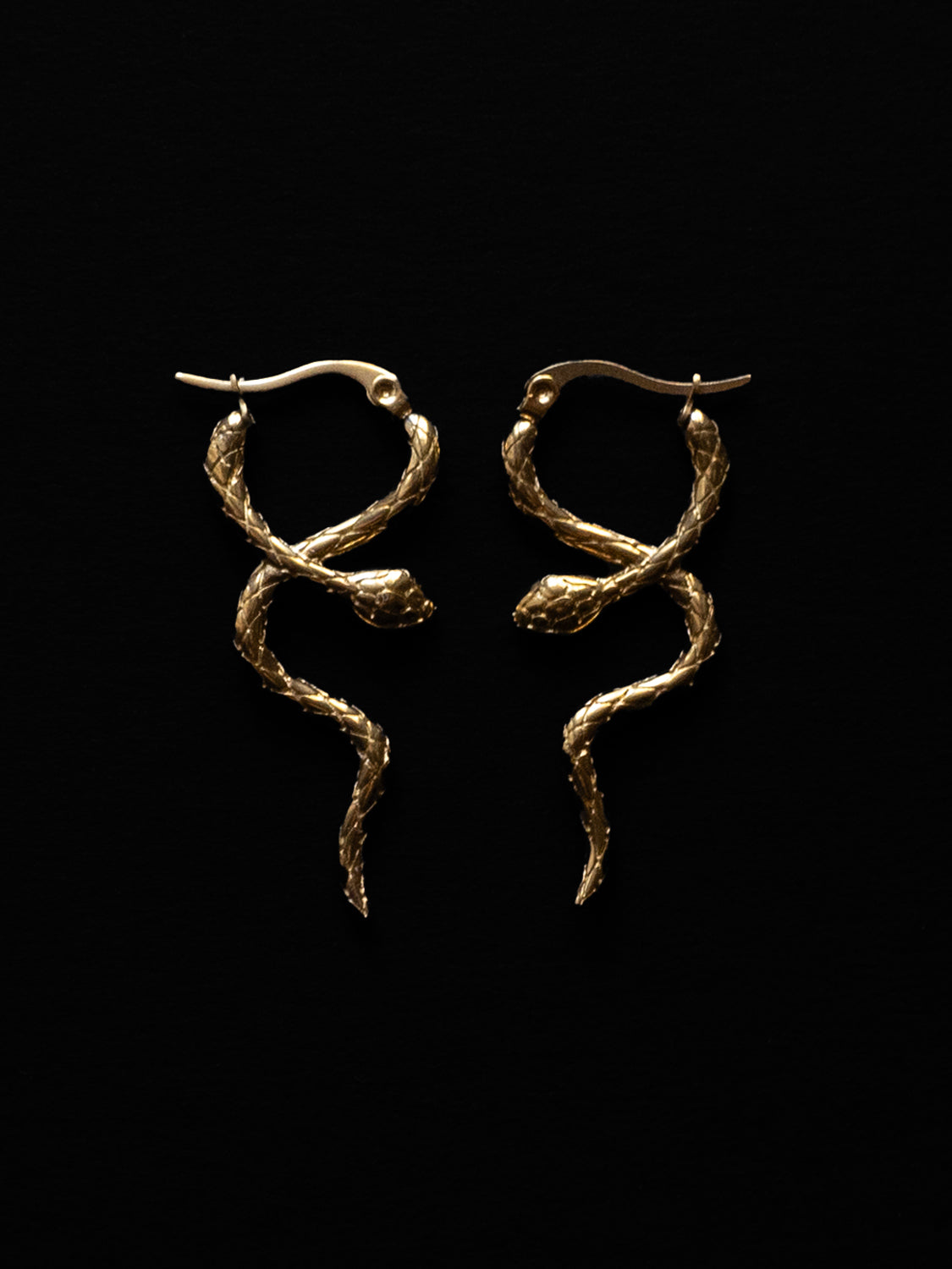 Serpent Snare Earrings   Gold dark