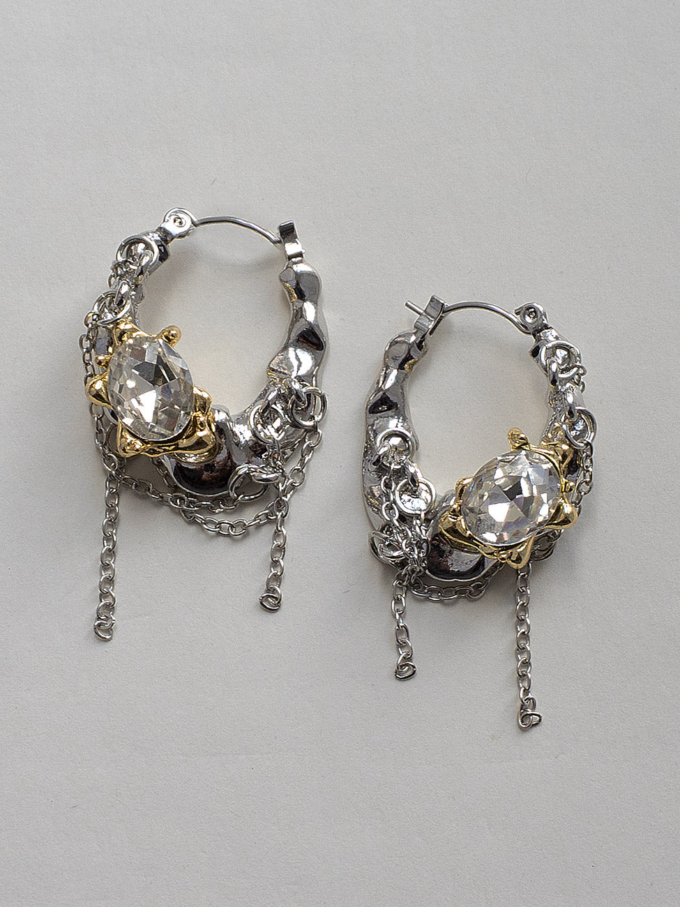 Silver Gold Baroque Gems and Chain Hoops