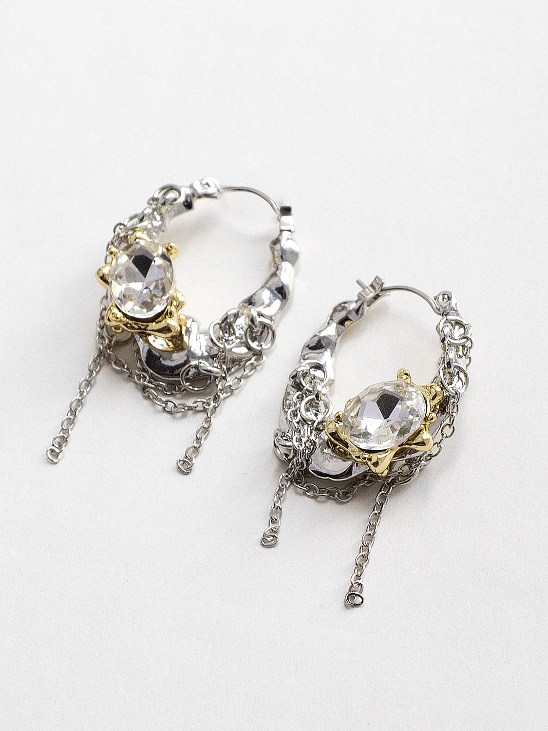 Silver Gold Baroque Gems and Chain Hoops2