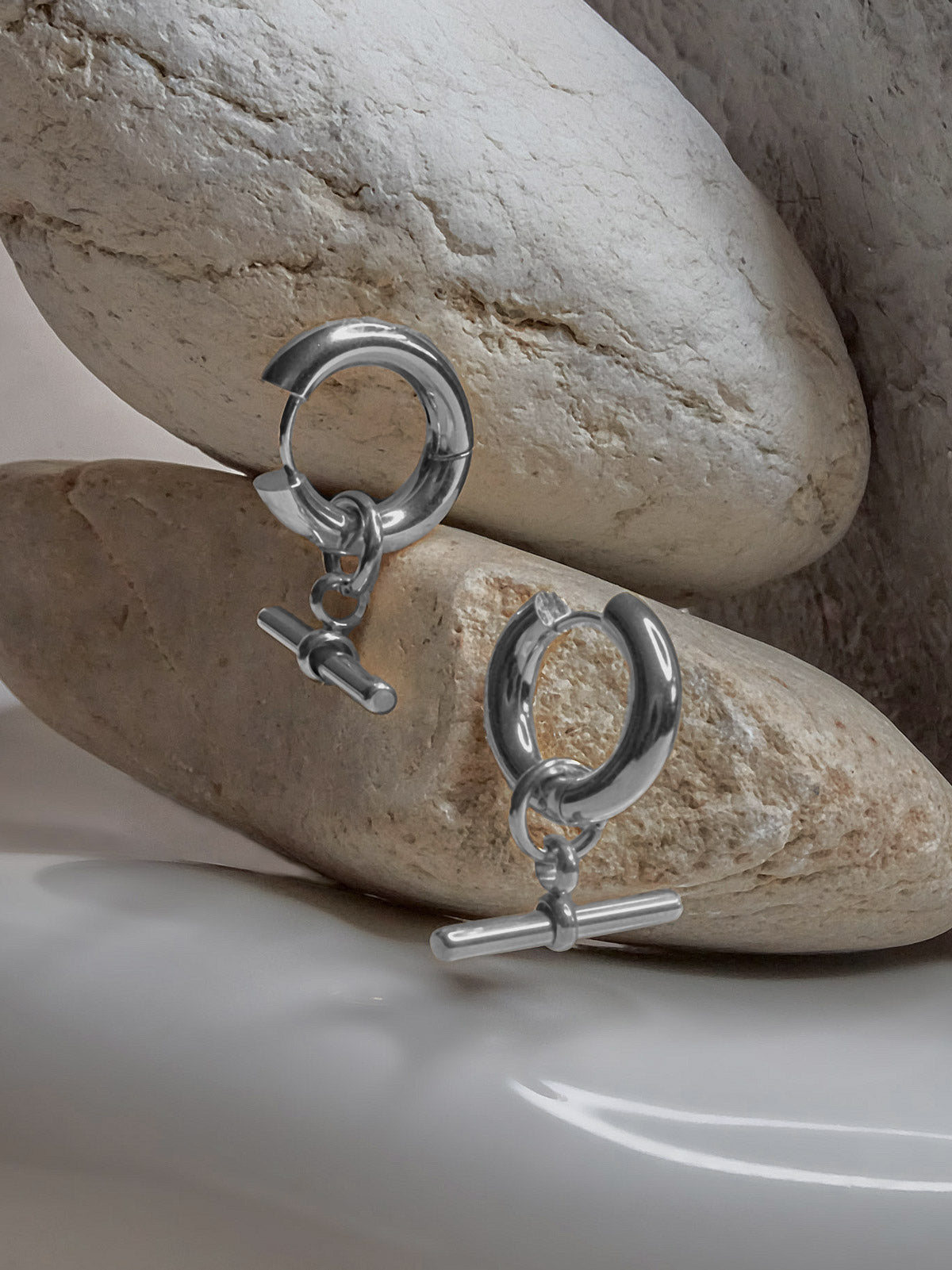 Silver Hoops With Bar