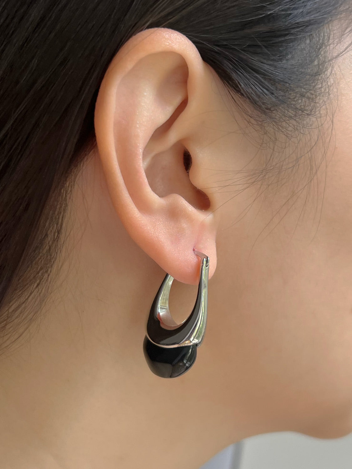 Silver Lucite Hoops - Black