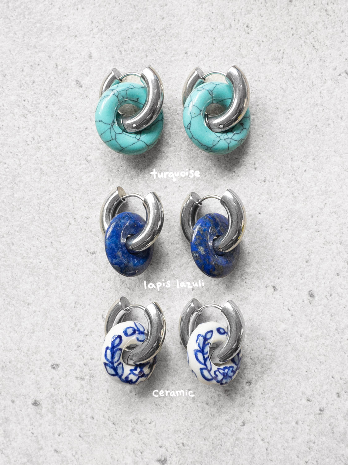 Donut Hoops, Silver - Blue Turquoise