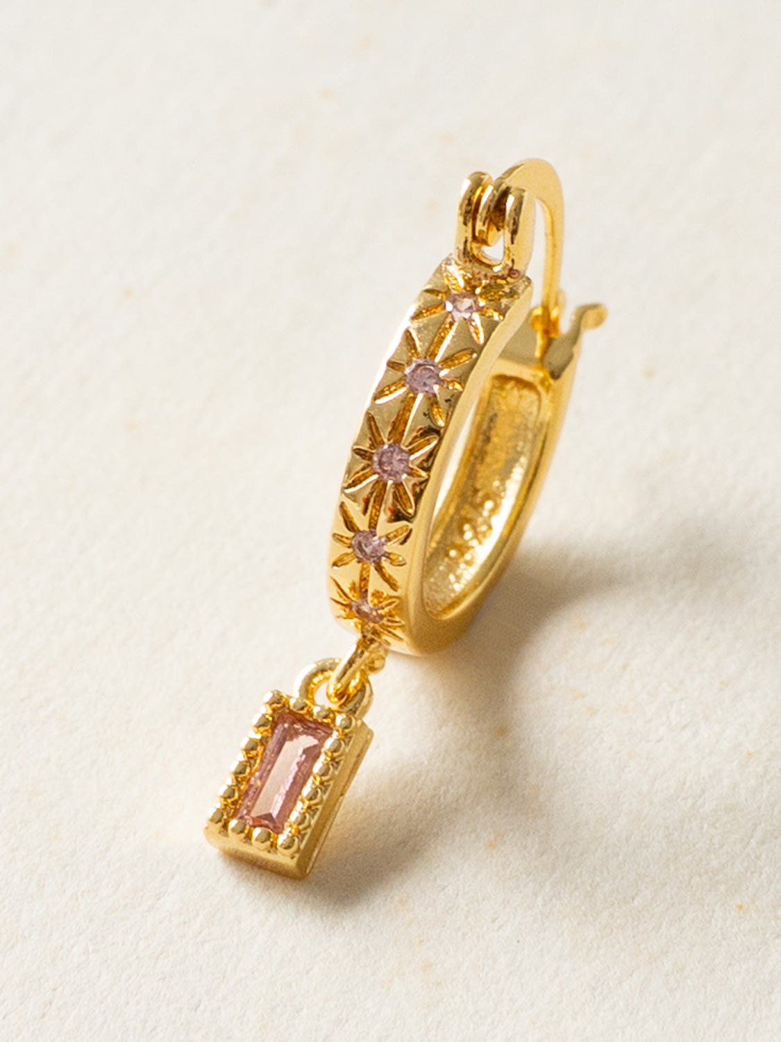 Starburst Huggies with Rectangular Gemstone  S925   Sweet Pink  Gold2