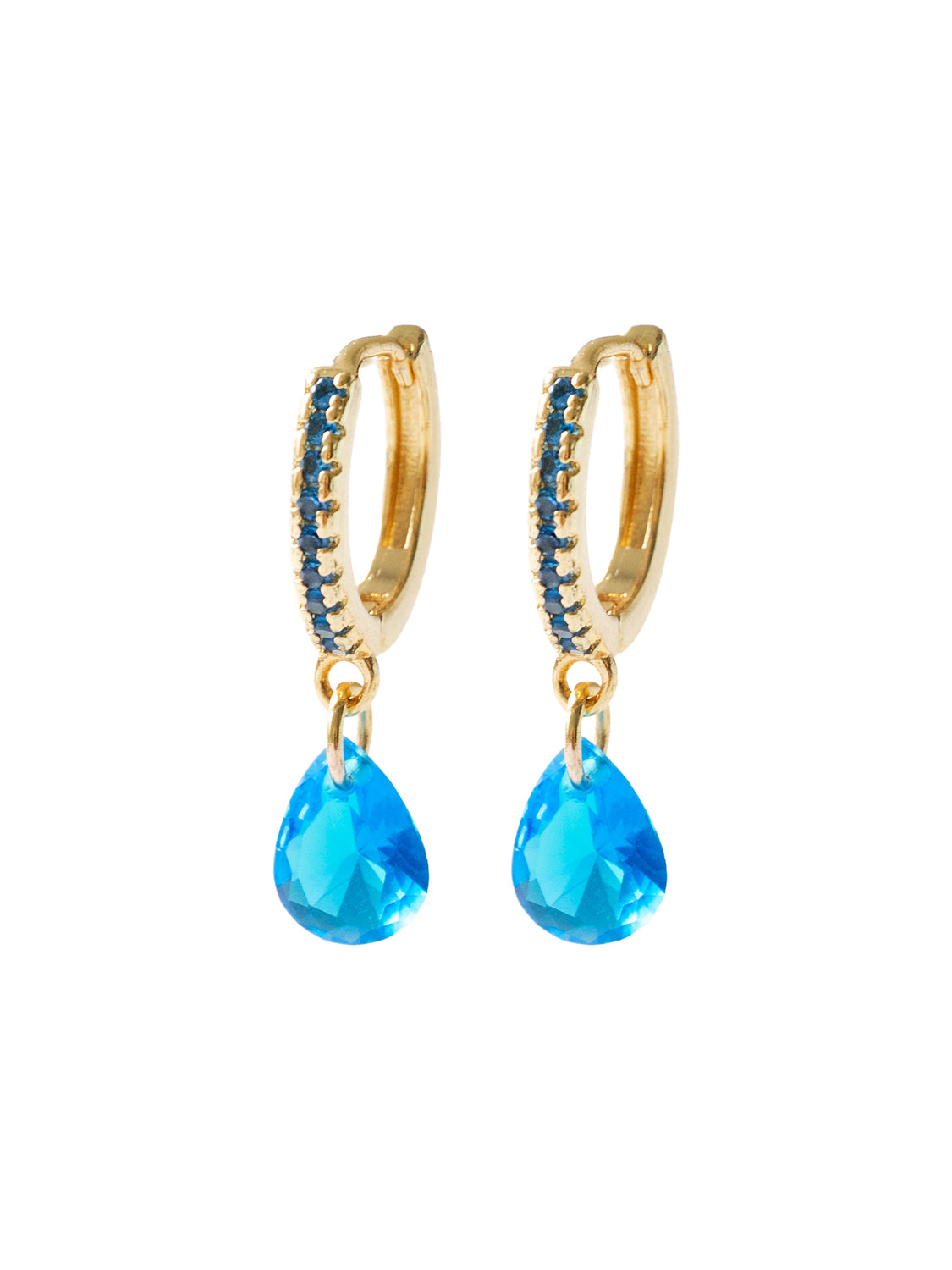 Teardrop Dangle Huggies  S925   Aqua Blue  Gold