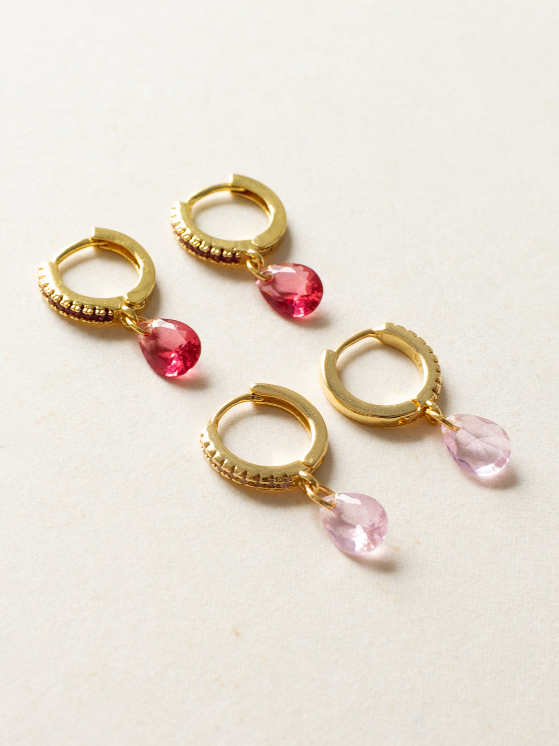 Teardrop Dangle Huggies  S925   Grapefruit Light Pink  Gold