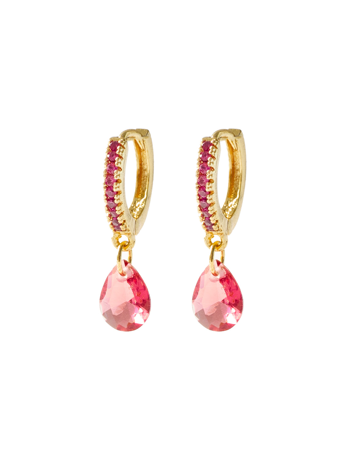 Teardrop Dangle Huggies  S925   Grapefruit  Gold
