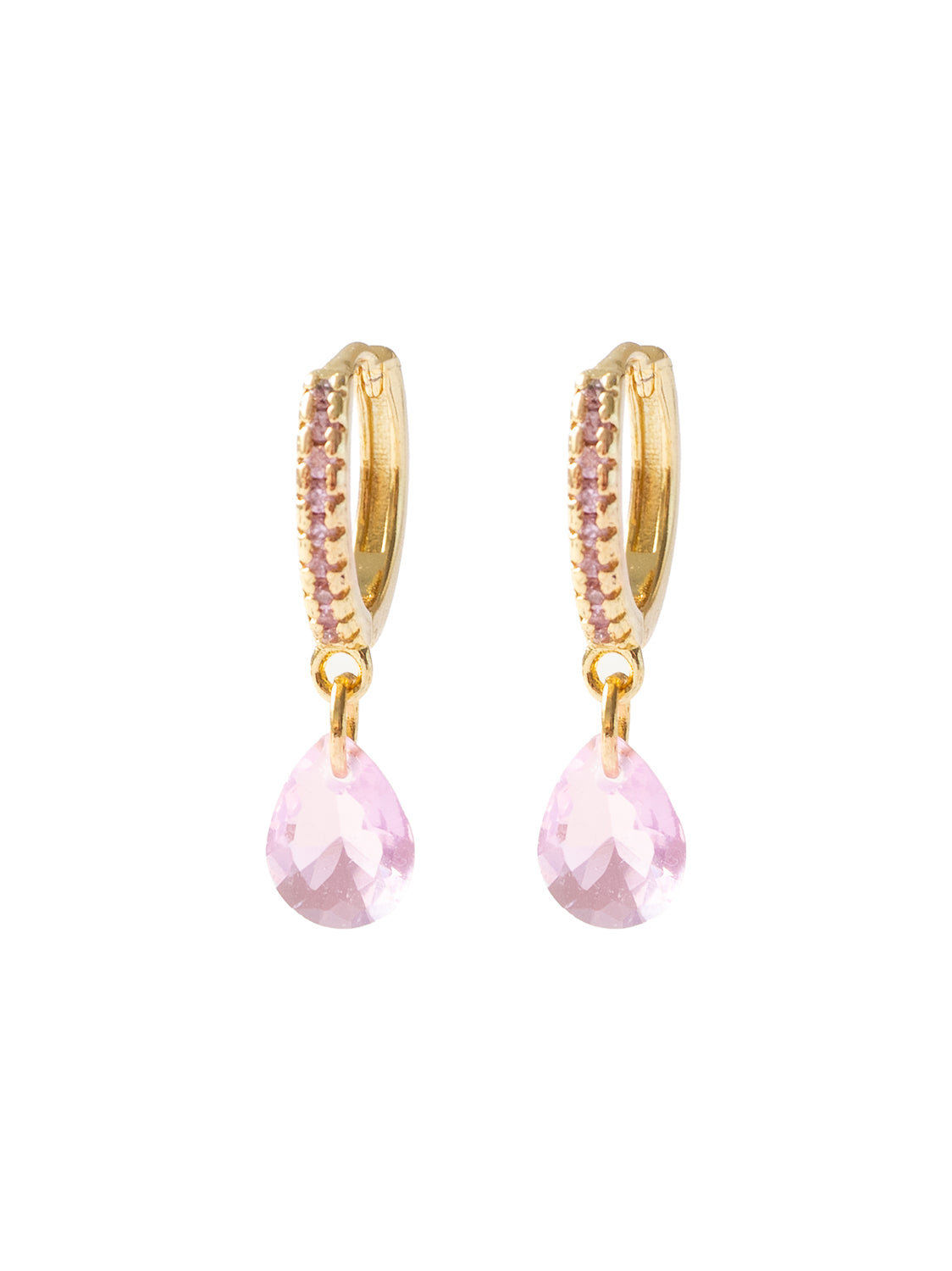 Teardrop Dangle Huggies  S925   Light Pink  Gold