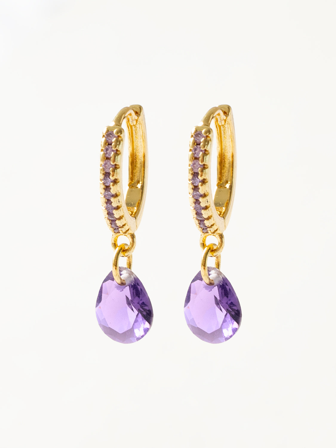 Teardrop Dangle Huggies  S925   Purple  Gold