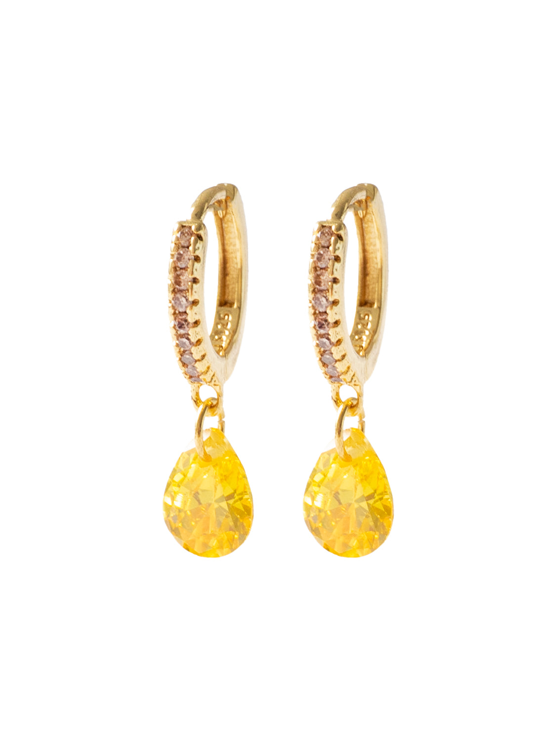 Teardrop Dangle Huggies  S925   Sunshine Yellow  Gold