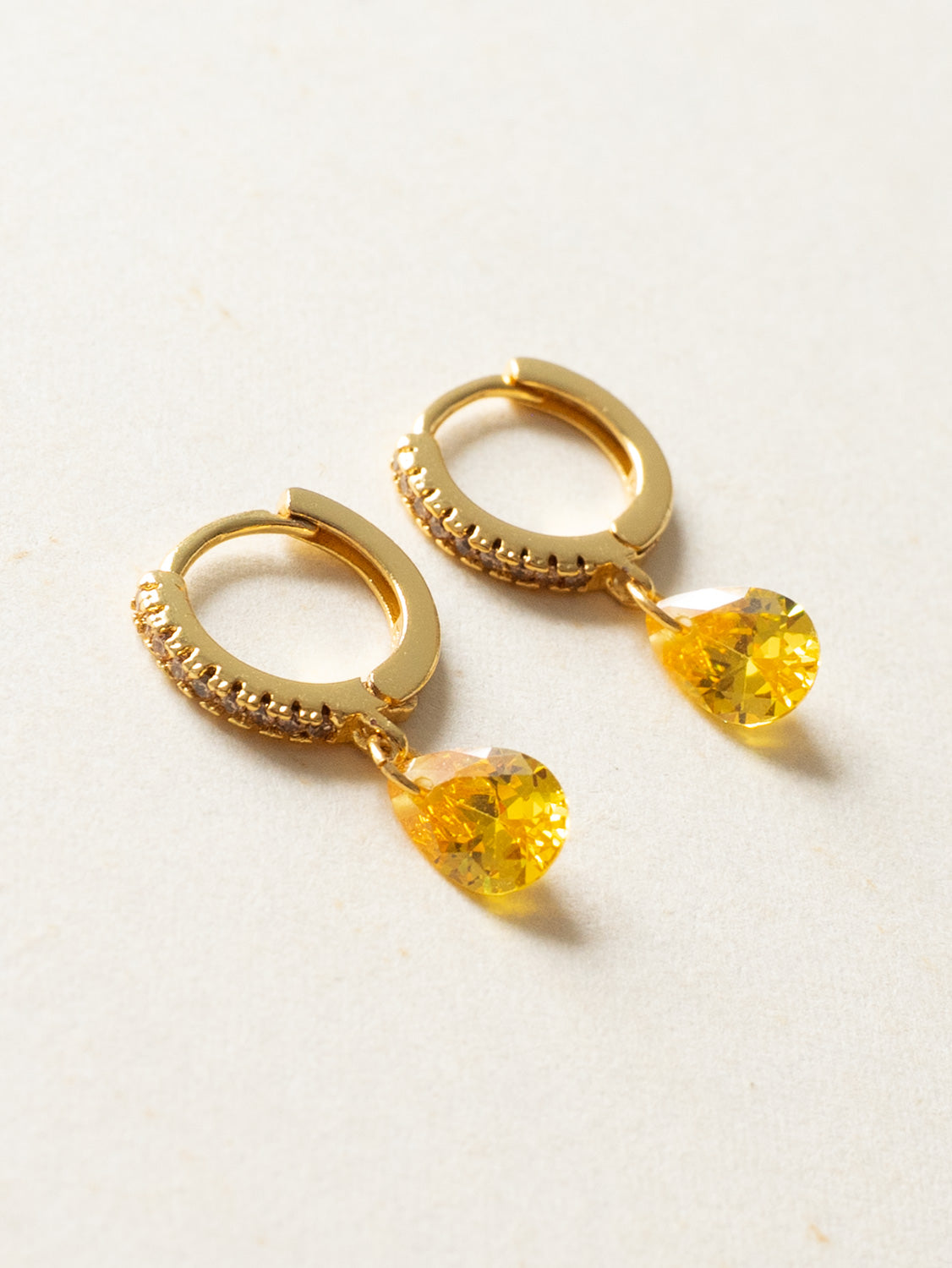 Teardrop Dangle Huggies  S925   Sunshine Yellow  Gold2