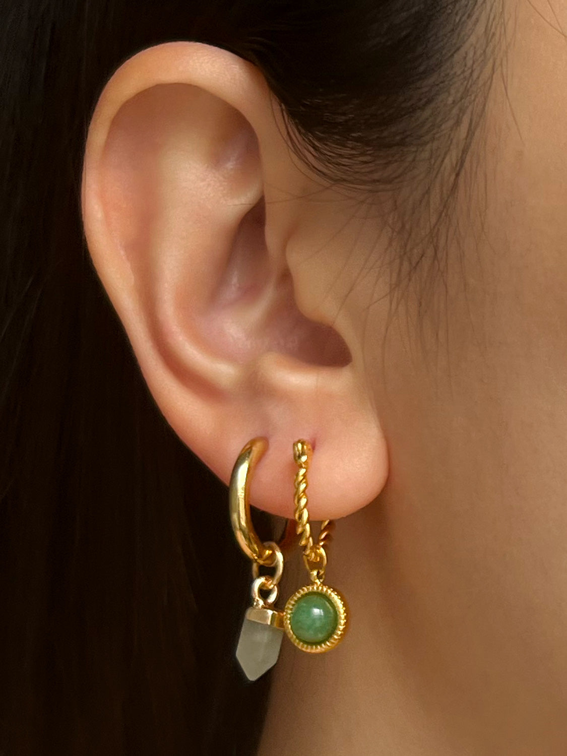 Twist Hoops With Aventurine Stone