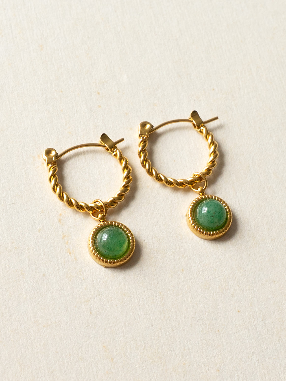 Twist Hoops With Aventurine Stone
