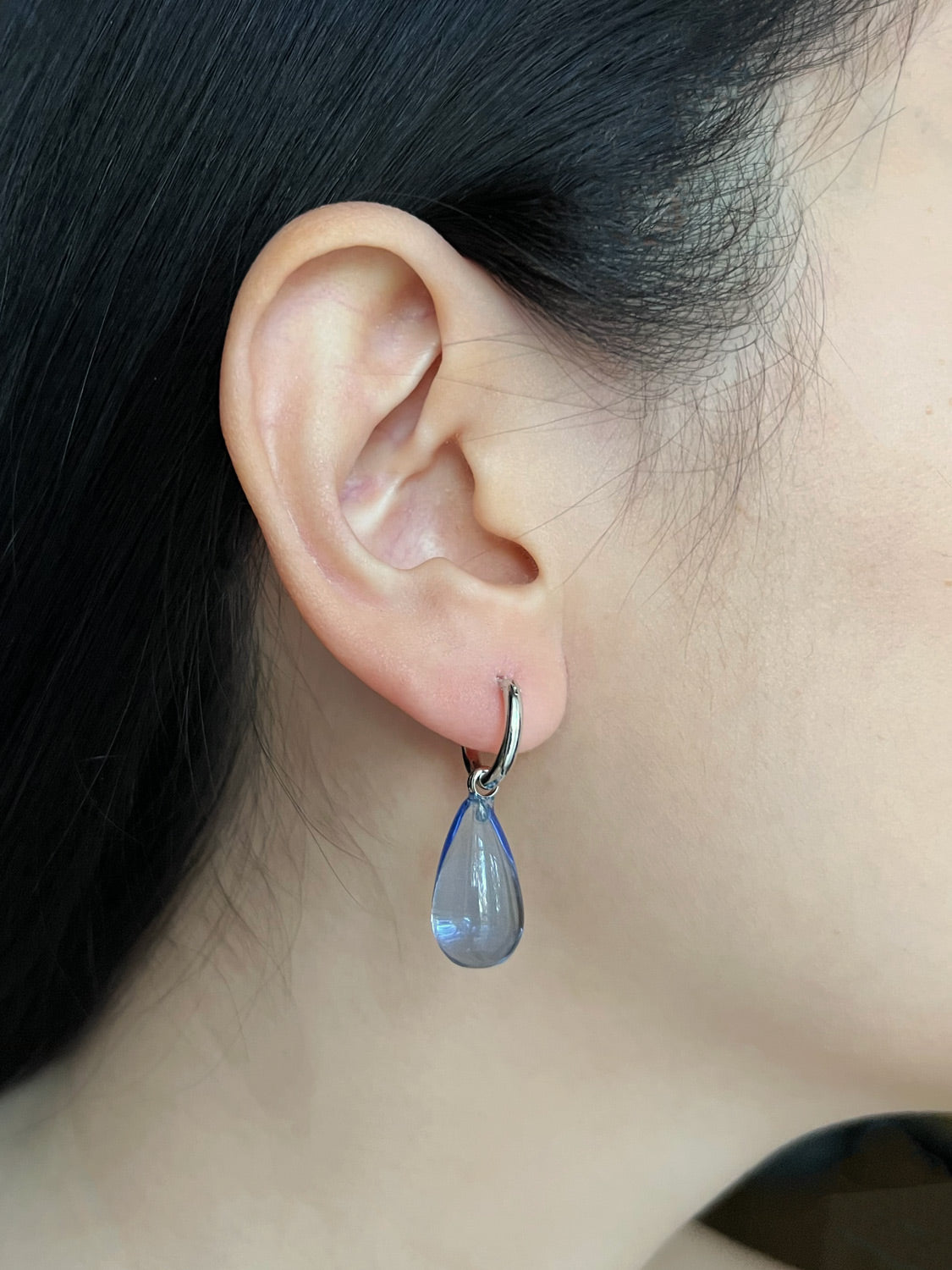 Water Droplet Hoops - Silver/Blue