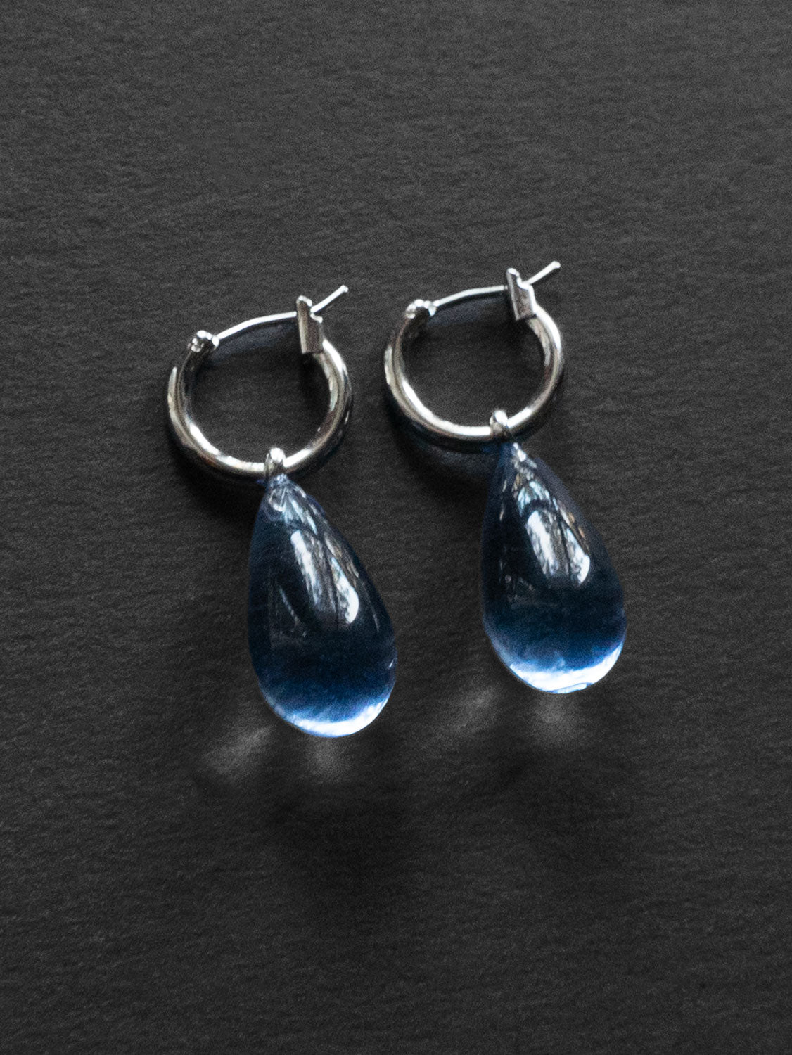 Water Droplet Hoops - Silver/Blue